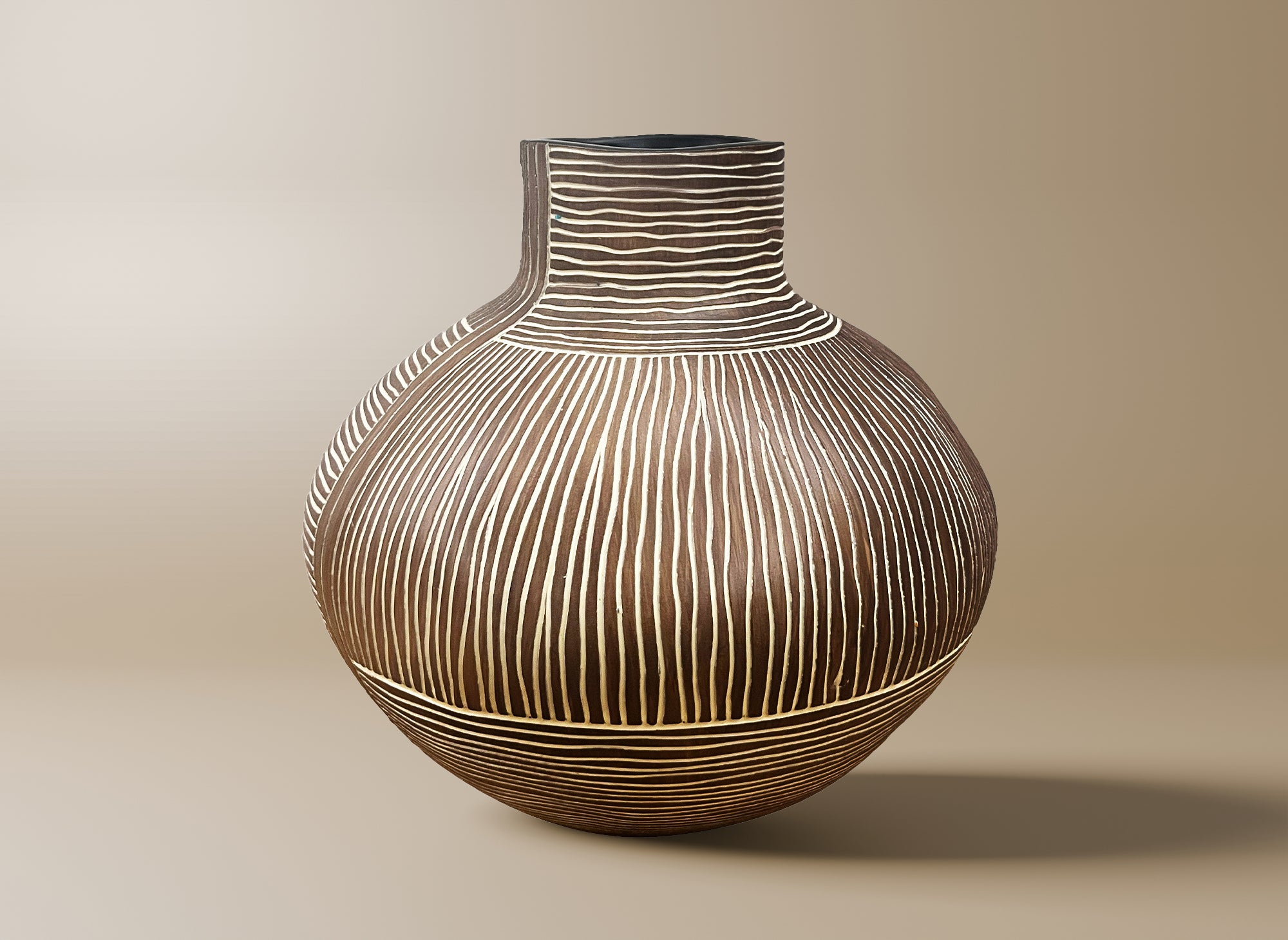 Vase ethnique en polyrésine bois et blanc H26 cm AKIRA