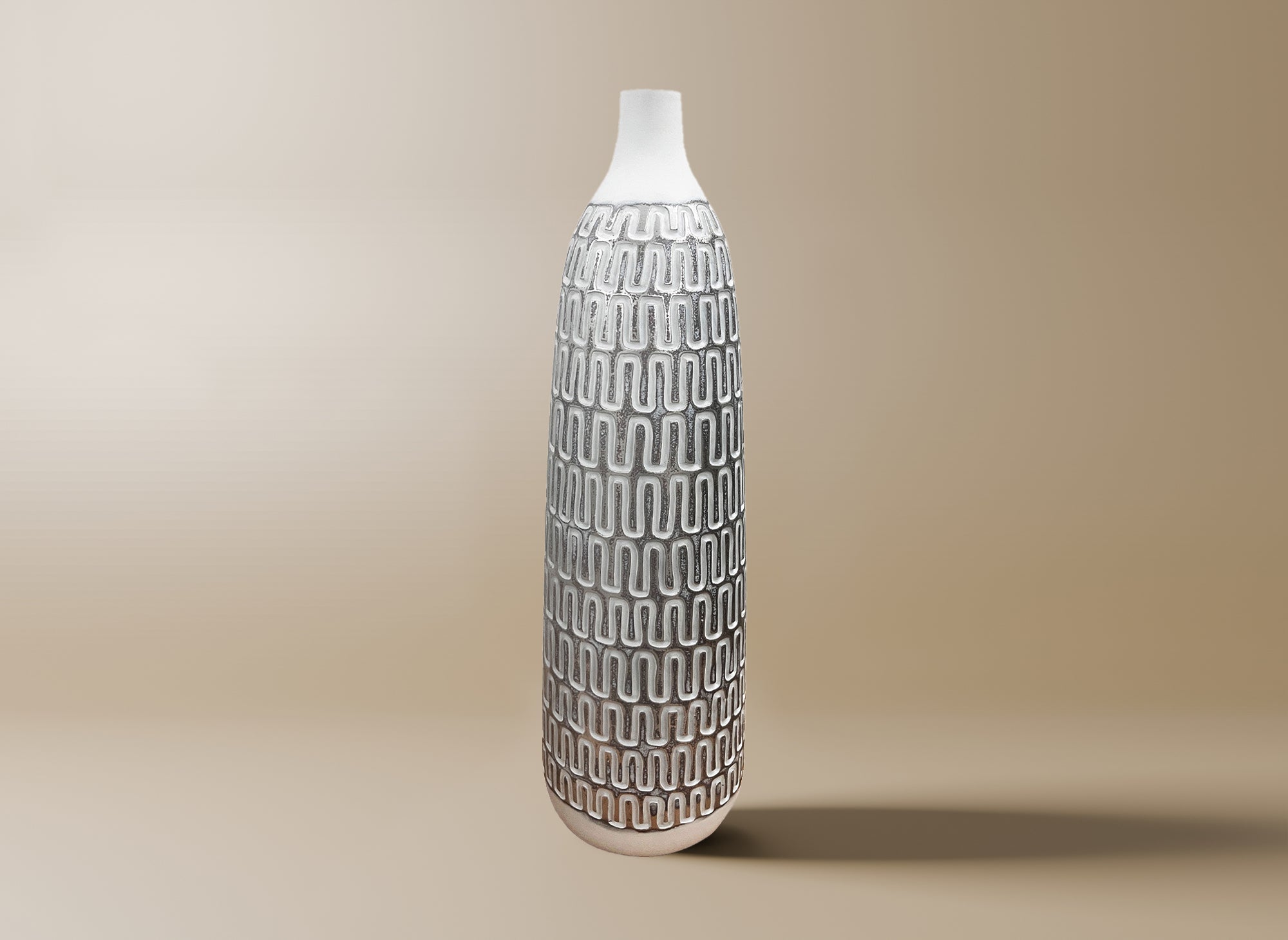 Vase XL en polyrésine blanc et argent H49 cm ALAIA