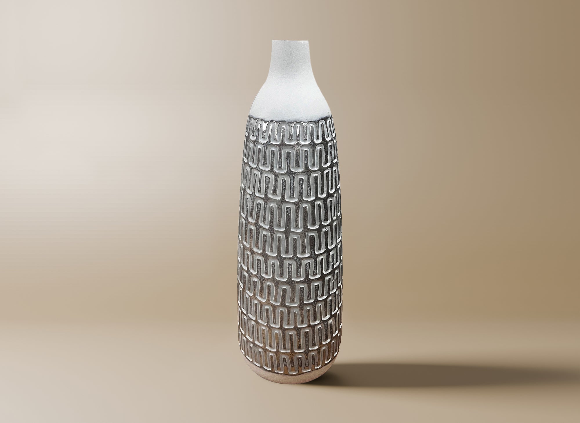 Vase XL en polyrésine blanc et argent H40 cm ALAIA
