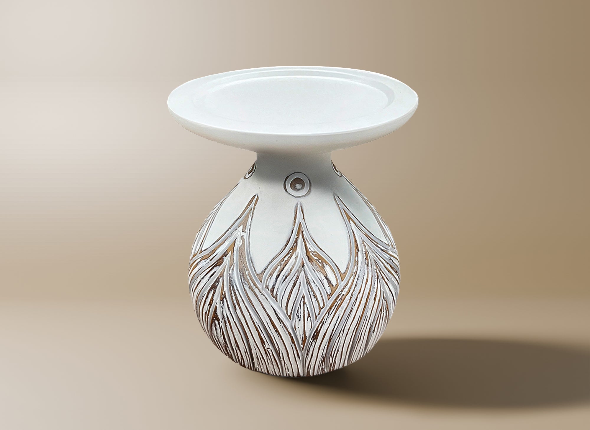 Bougeoir en polyrésine blanc H16 cm MANOLIS