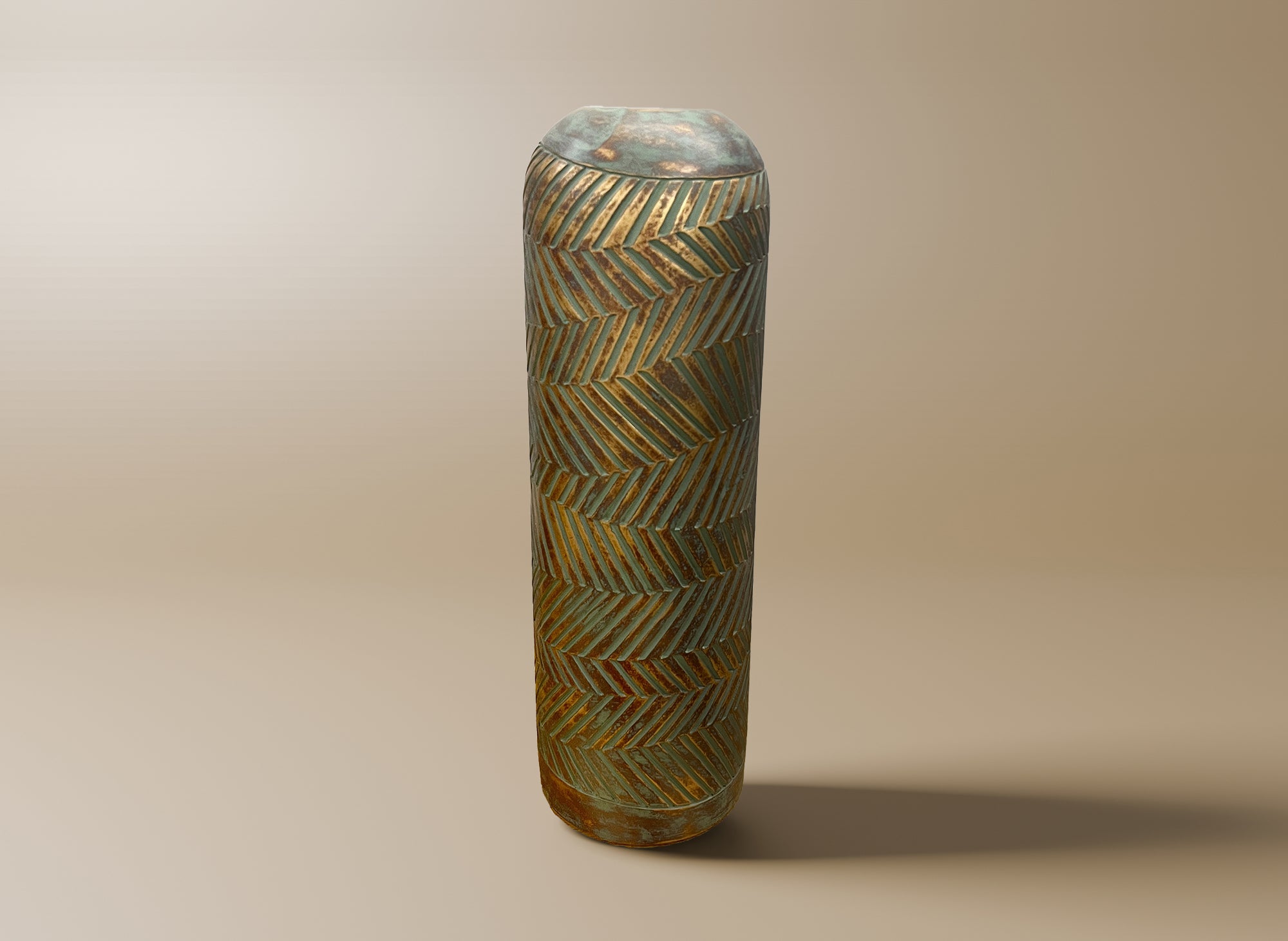 Vase XL en polyrésine vert et doré H46 cm AMIRA