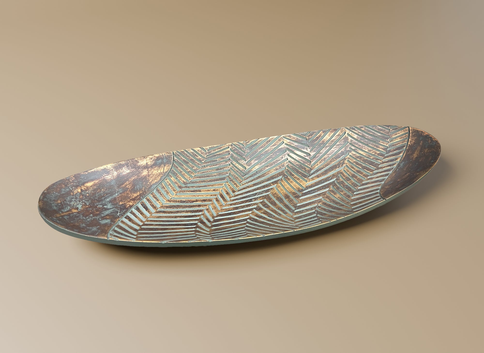 Plateau ovale en polyrésine vert et doré 49 cm AMIRA