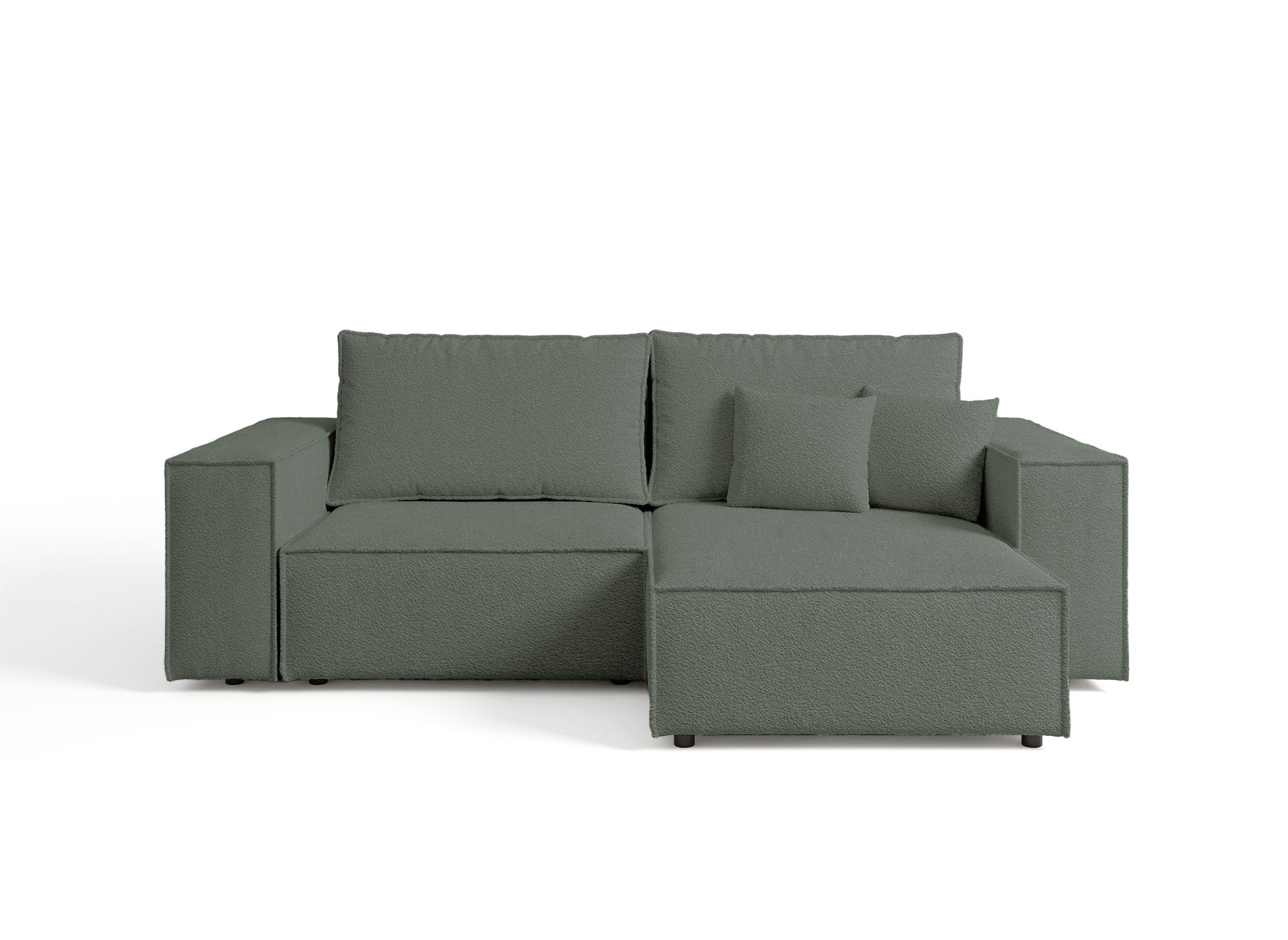Canapé d'angle convertible et réversible avec coffre en tissu bouclette vert kaki JADE MINI