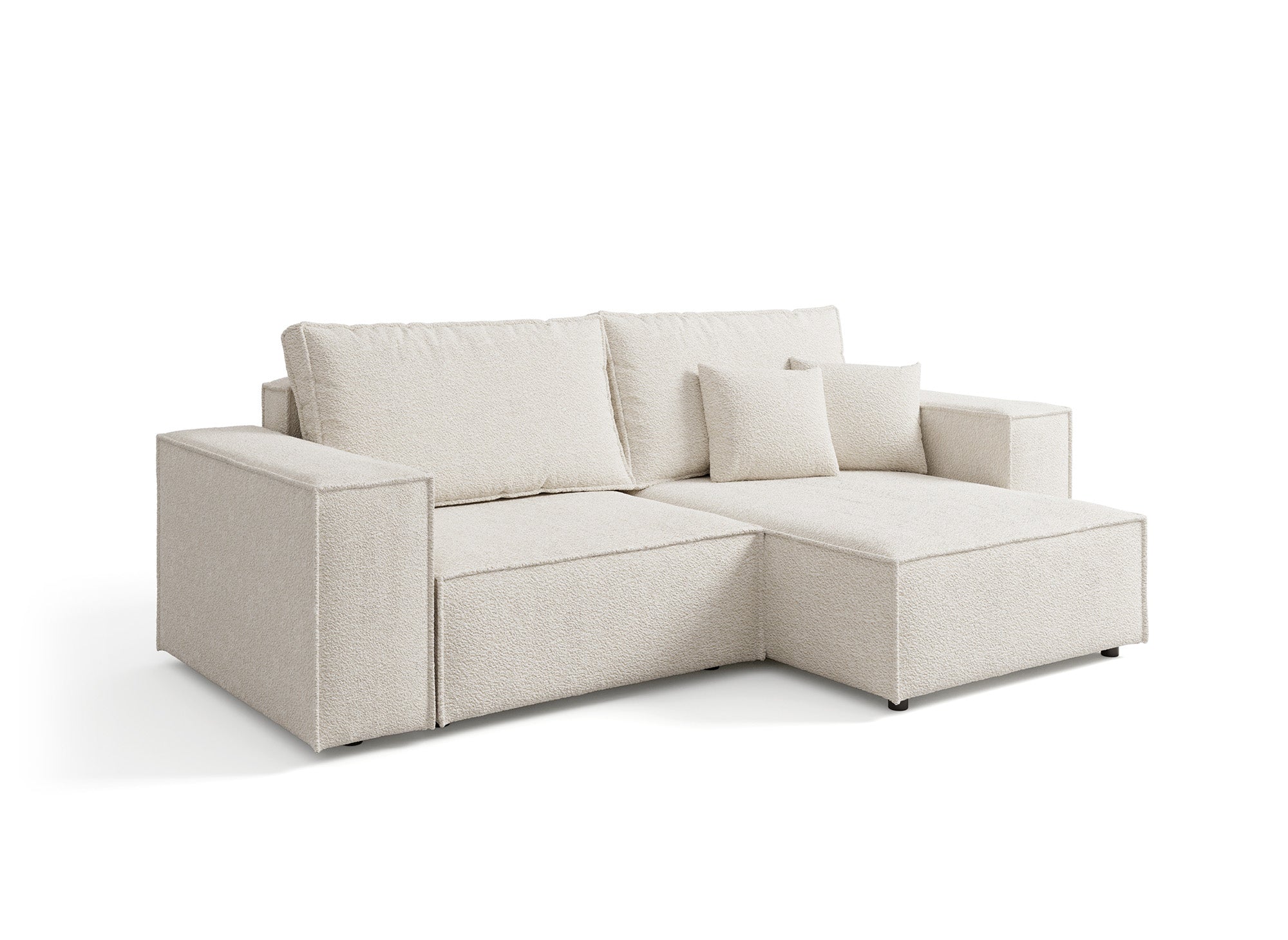 Canapé d'angle convertible et réversible avec coffre en tissu bouclette beige JADE MINI