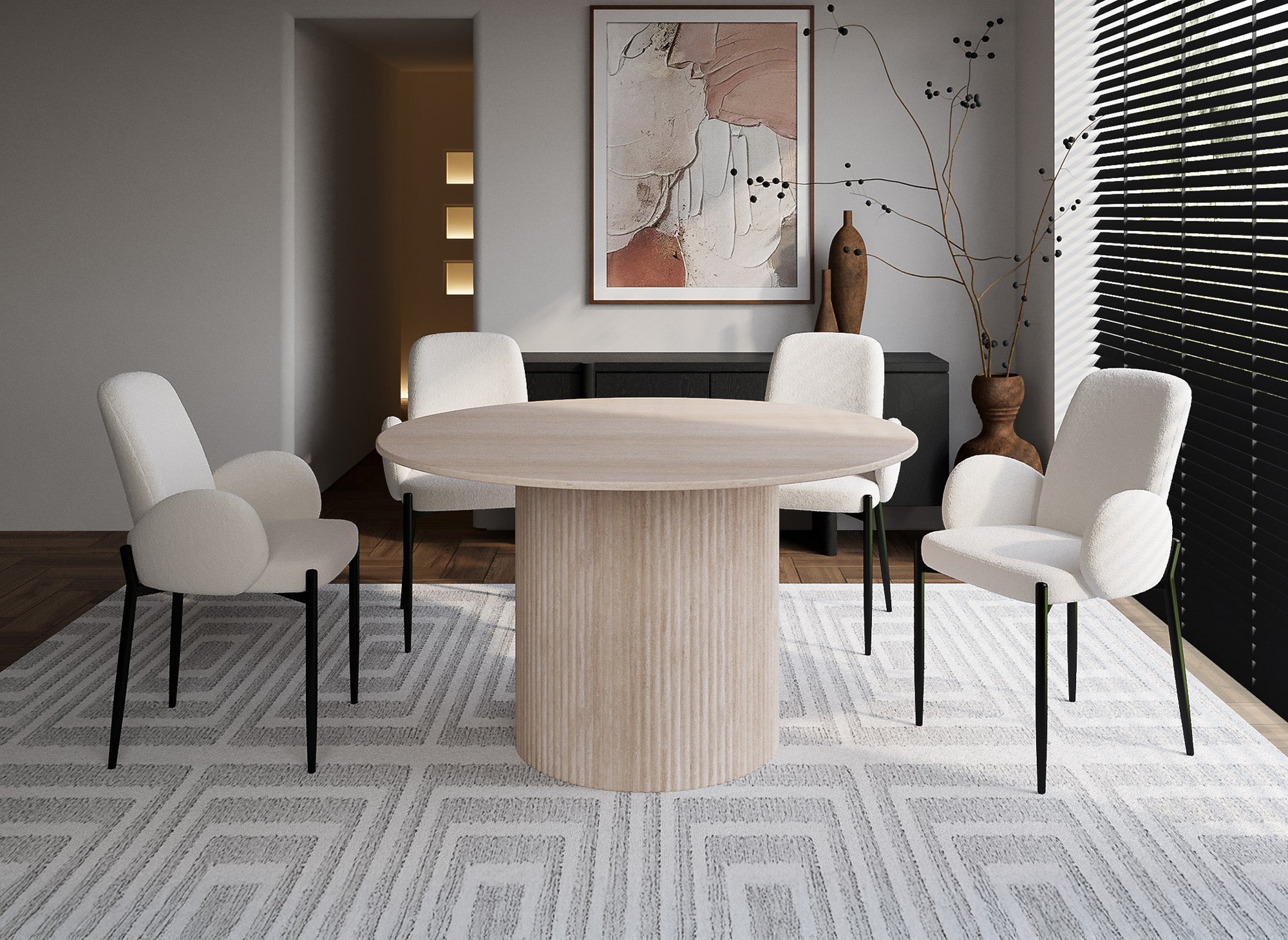 Table à manger ronde en marbre composite beige 4 personnes DHARA