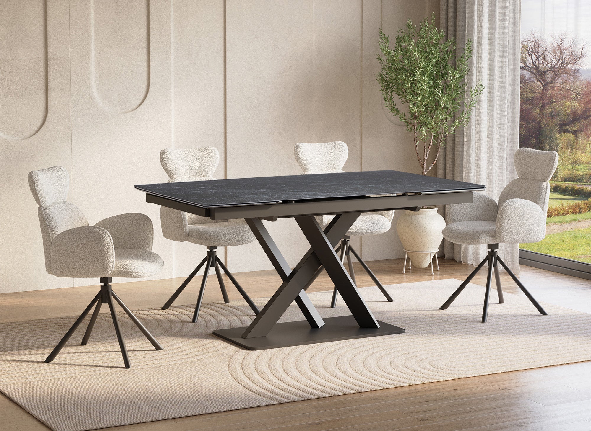 Table à manger extensible en céramique noire 6-10 personnes ELEGANCE