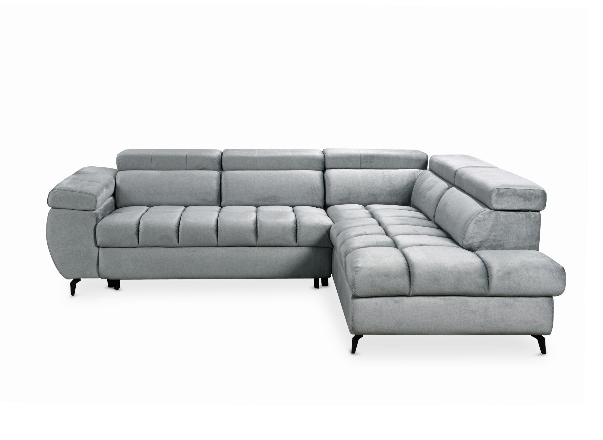 Canapé d'angle convertible matelassé avec coffre en velours gris LUCIANO - Angle droit