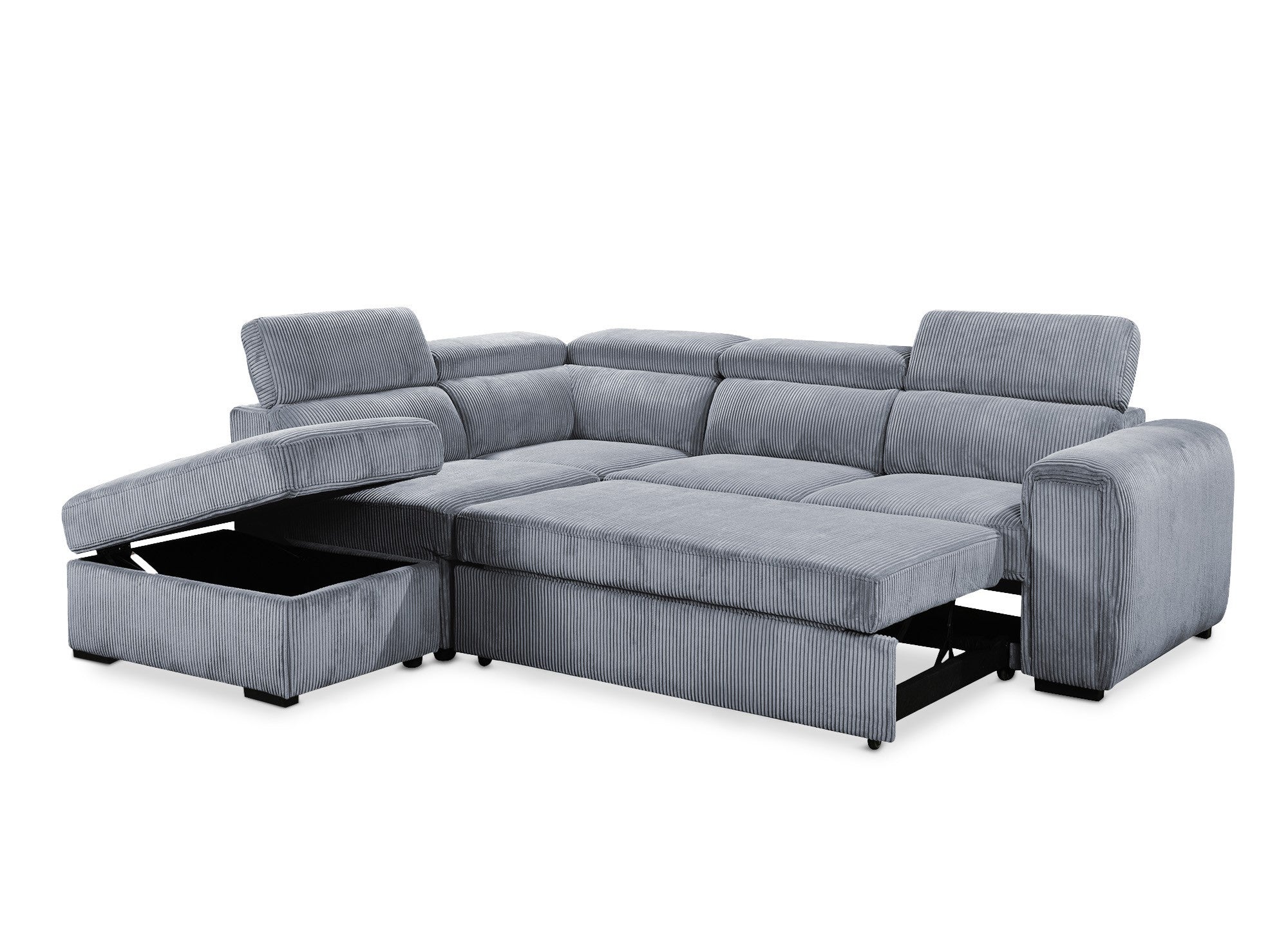 Canapé d'angle convertible avec coffre en velours côtelé épais gris ZENOVA - Angle gauche