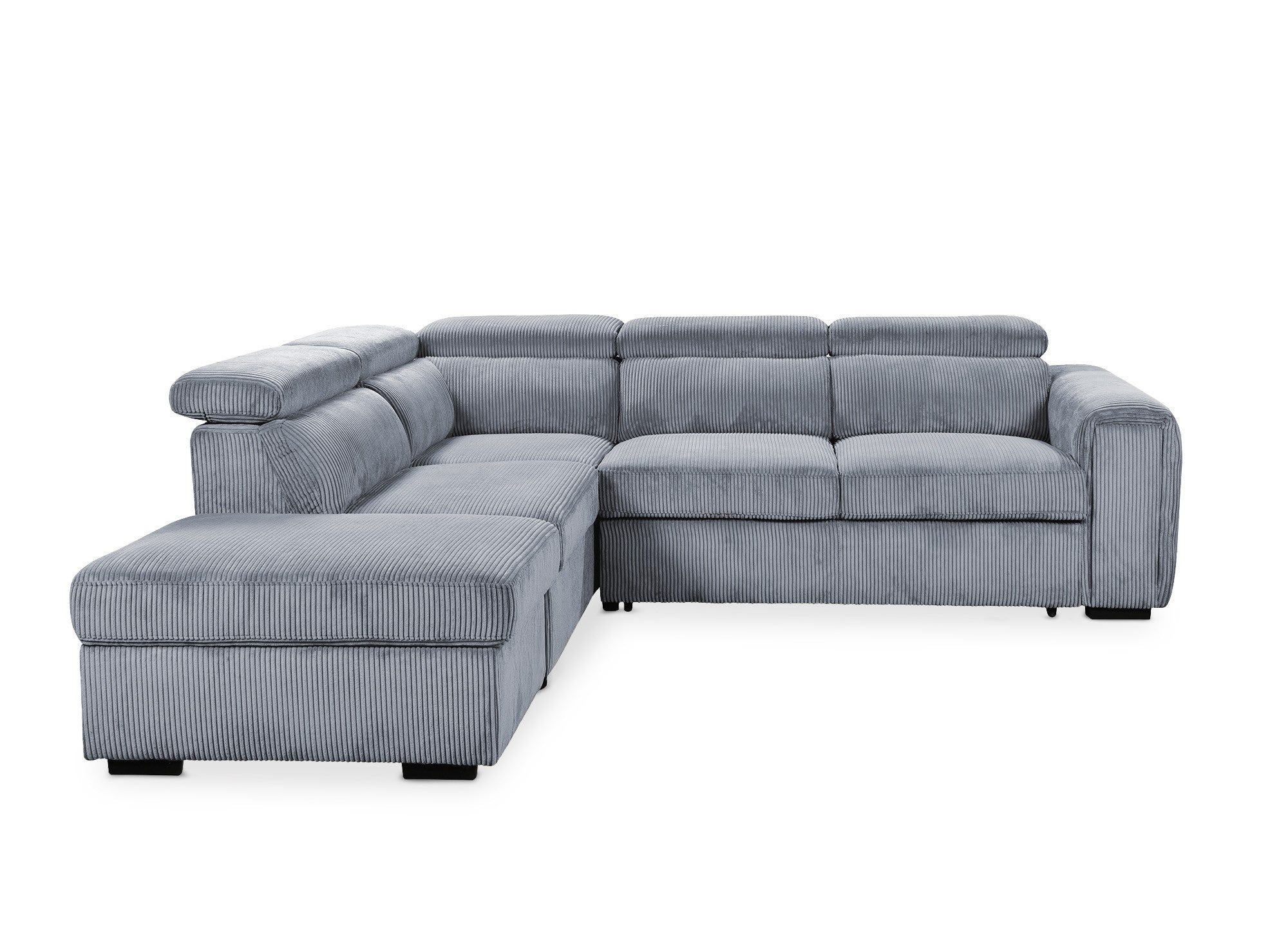 Canapé d'angle convertible avec coffre en velours côtelé épais gris ZENOVA - Angle gauche