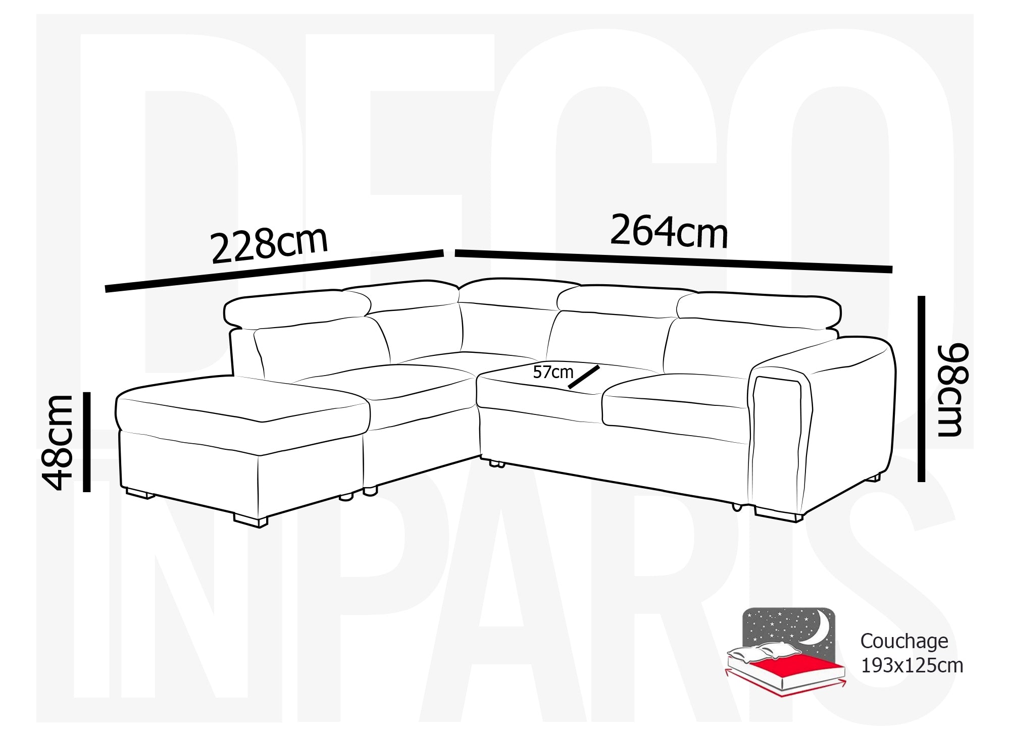 Divano angolare trasformabile con cassapanca ZENOVA in velluto a coste spesso beige - Angolo sinistro