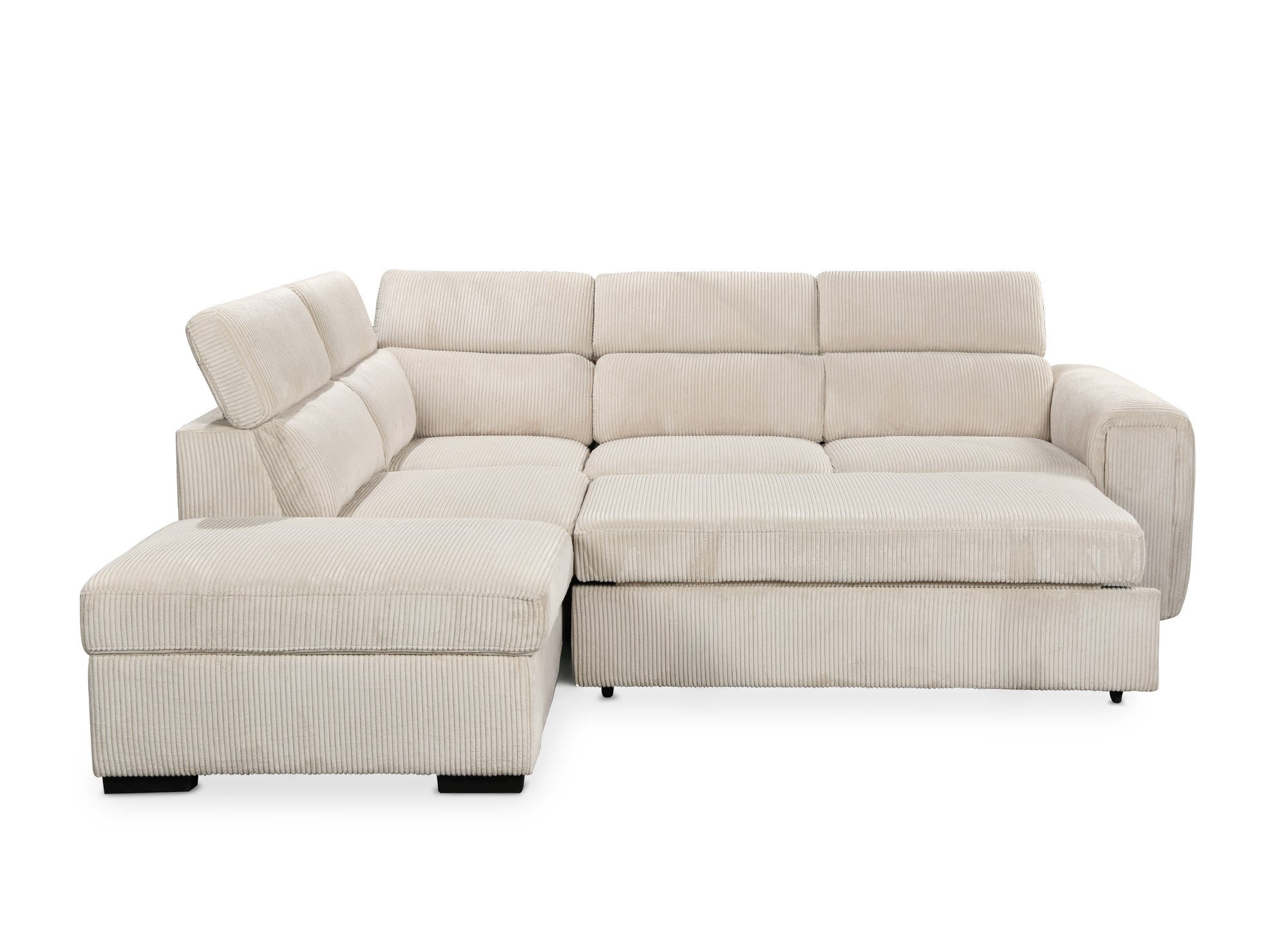 Divano angolare trasformabile con cassapanca ZENOVA in velluto a coste spesso beige - Angolo sinistro