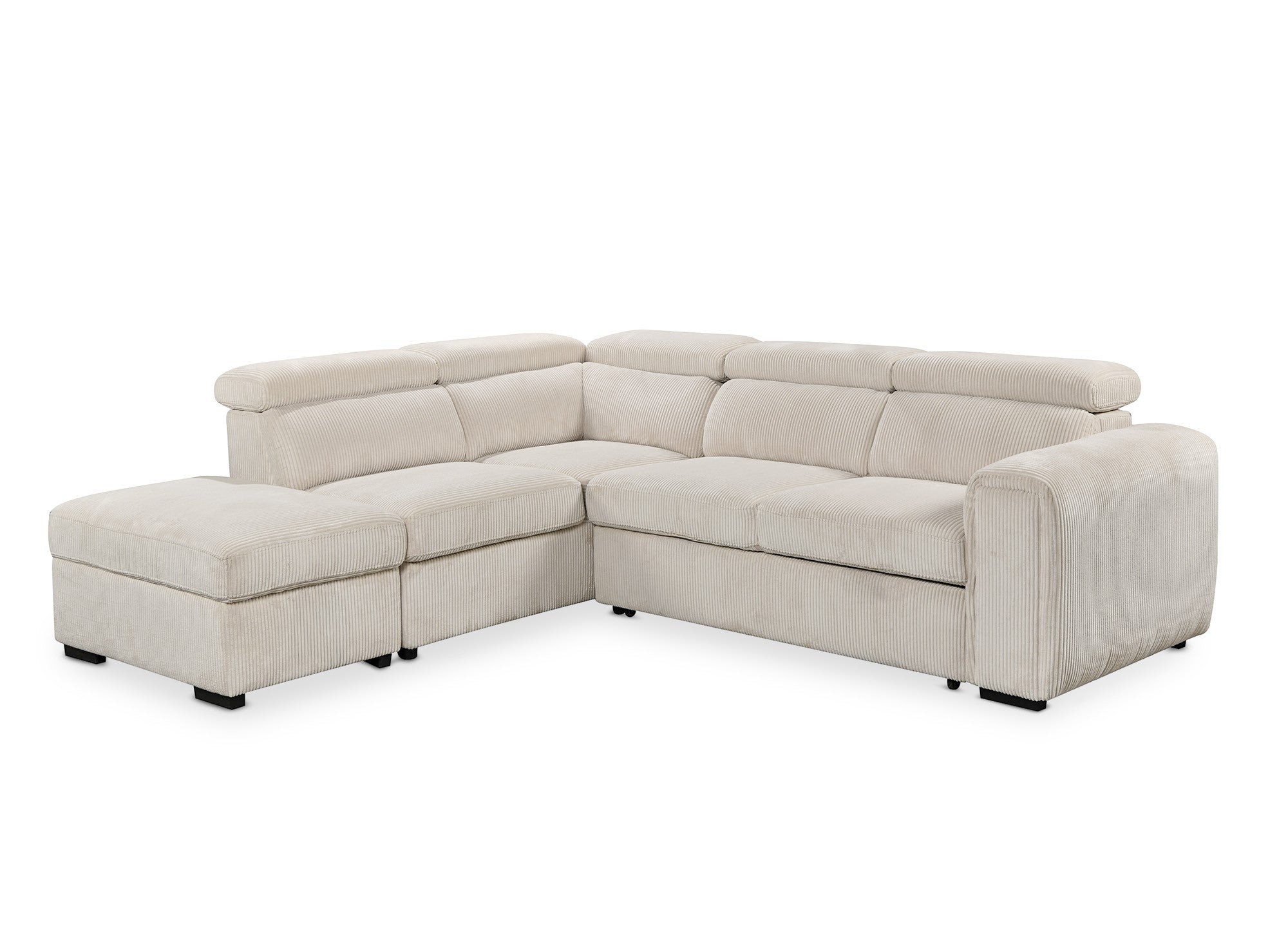 Divano angolare trasformabile con cassapanca ZENOVA in velluto a coste spesso beige - Angolo sinistro