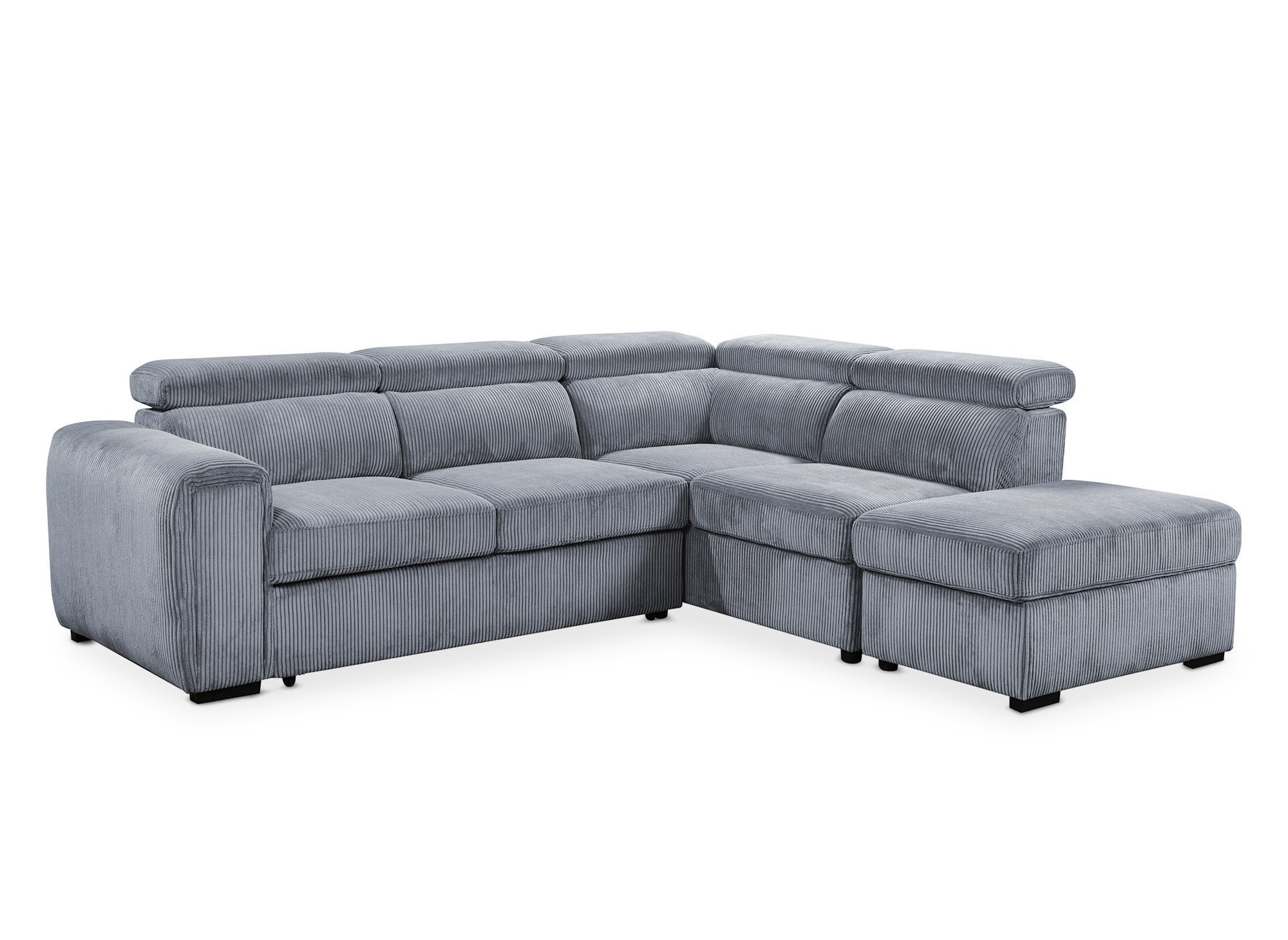 Canapé d'angle convertible avec coffre en velours côtelé épais gris ZENOVA - Angle droit