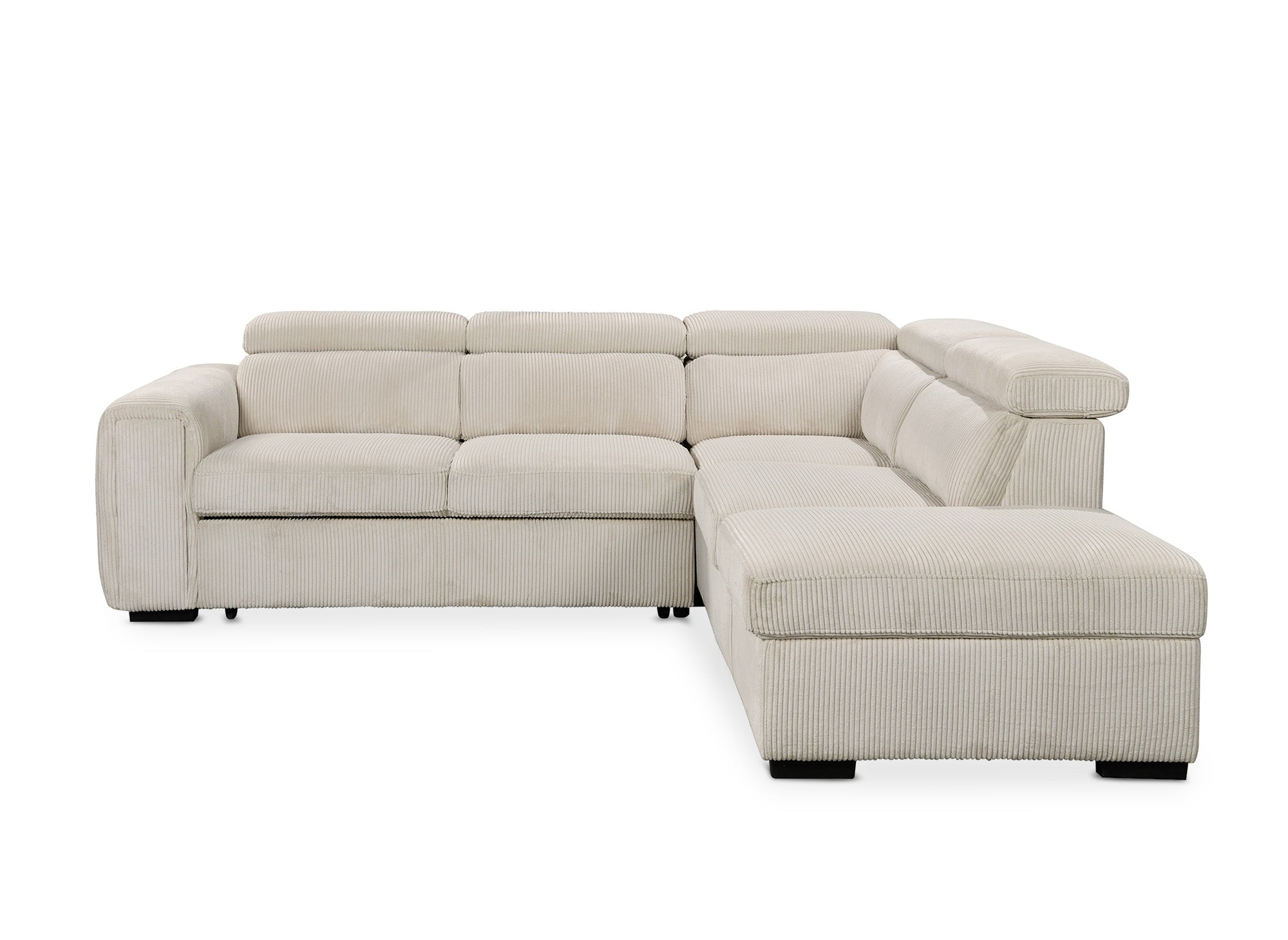 Canapé d'angle convertible avec coffre en velours côtelé épais beige ZENOVA - Angle droit