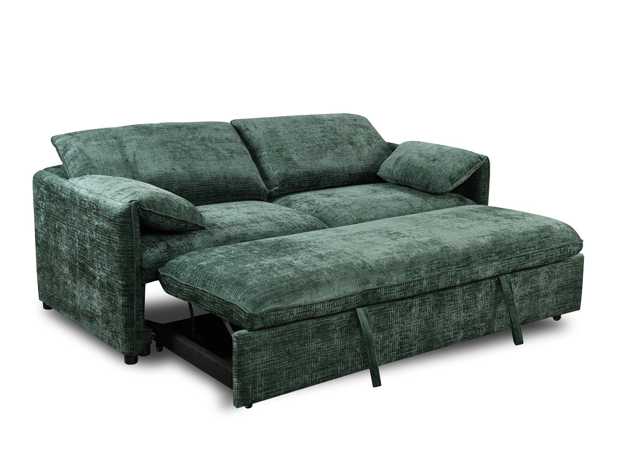 Divano trasformabile dritto a 3 posti in velluto screziato verde LAMAR