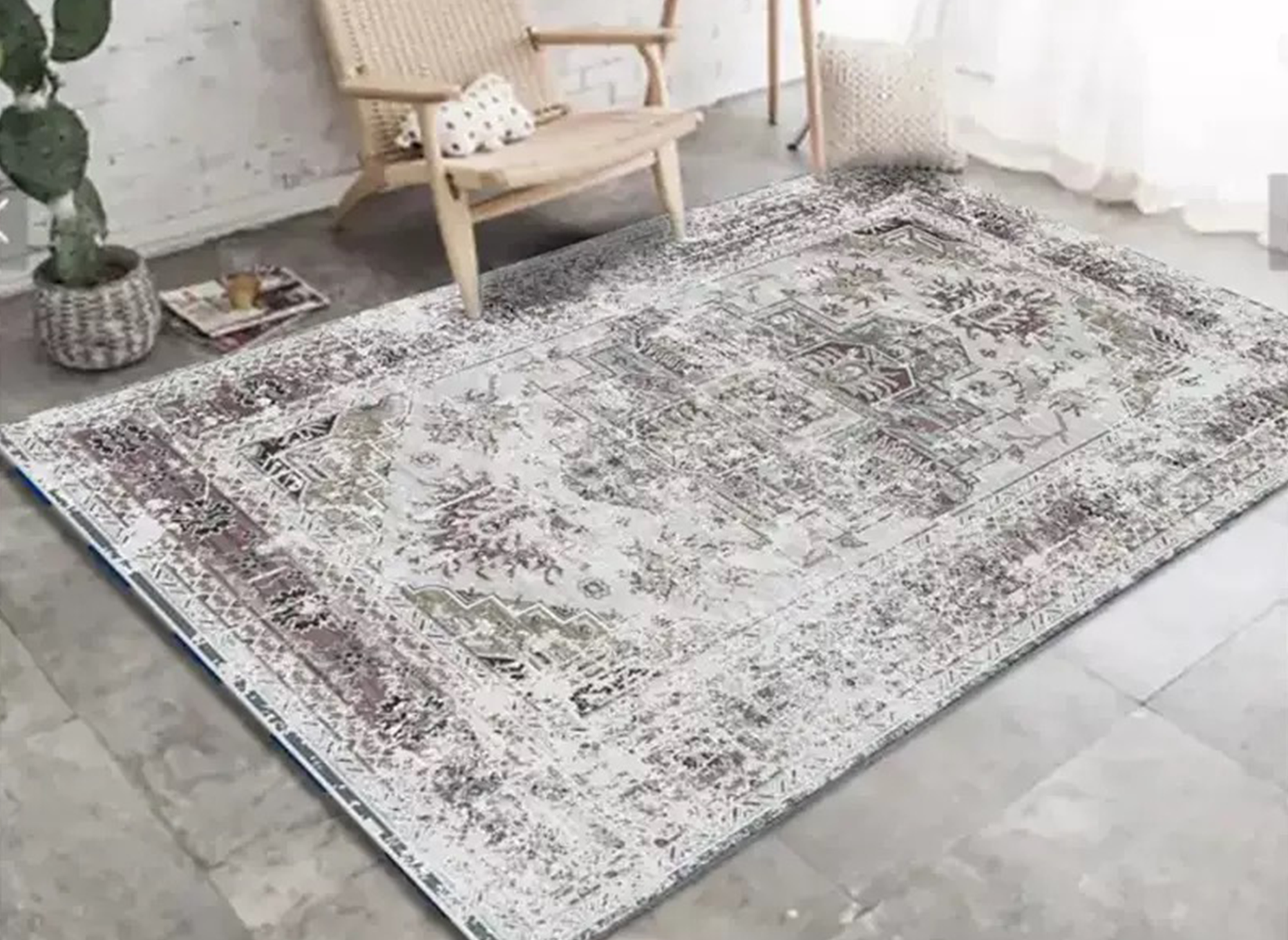 Tapis rectangulaire style oriental gris et blanc 160x230 cm RAJAH