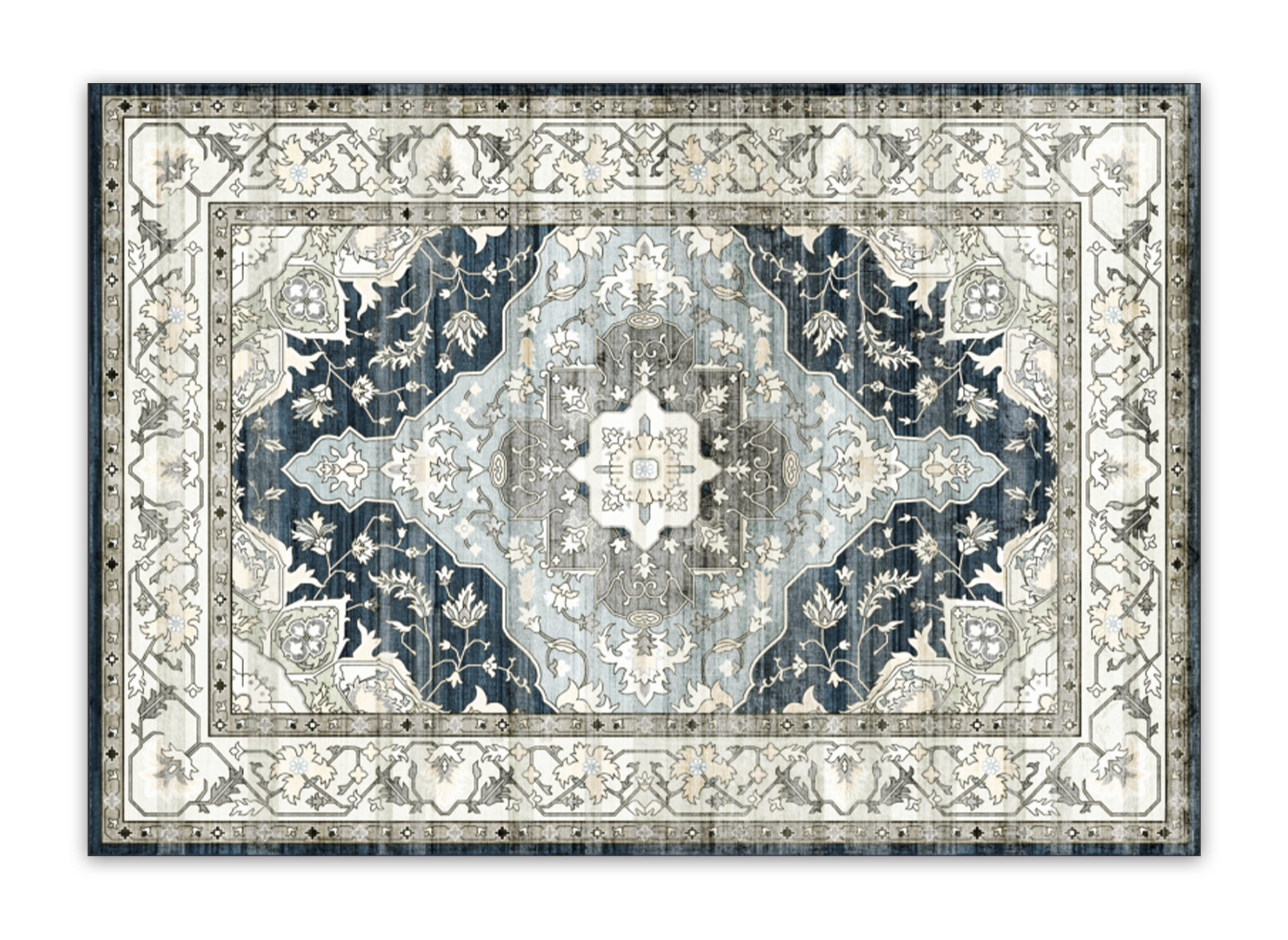Tapis rectangulaire style oriental bleu et blanc 160x230 cm JASMINE
