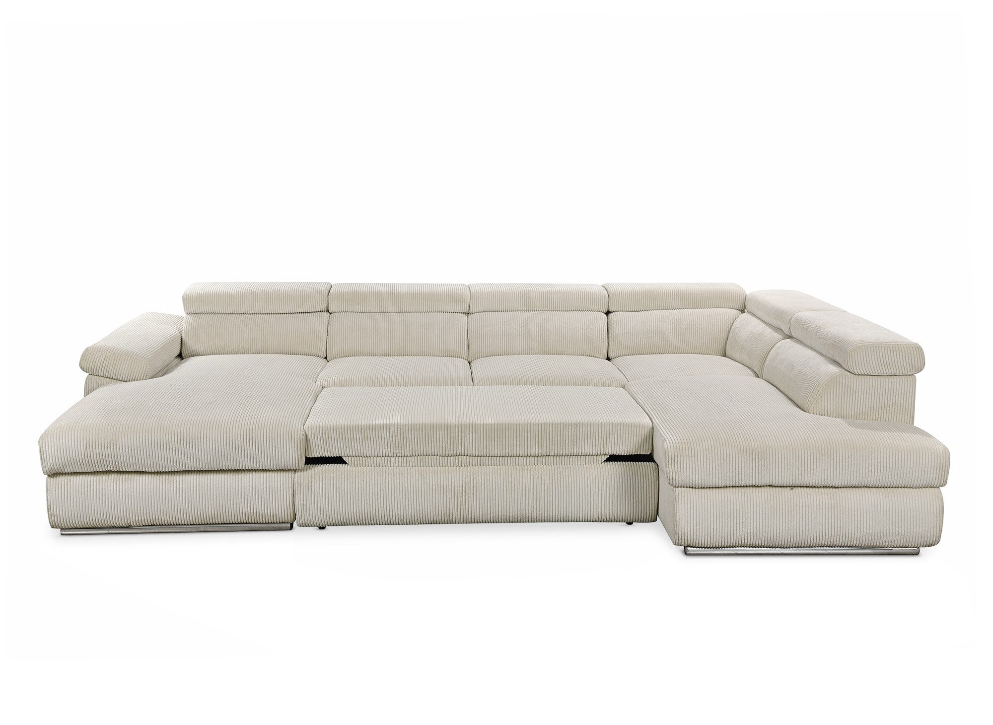 Canapé panoramique convertible avec coffre en velours côtelé épais beige MARIANO- Angle gauche