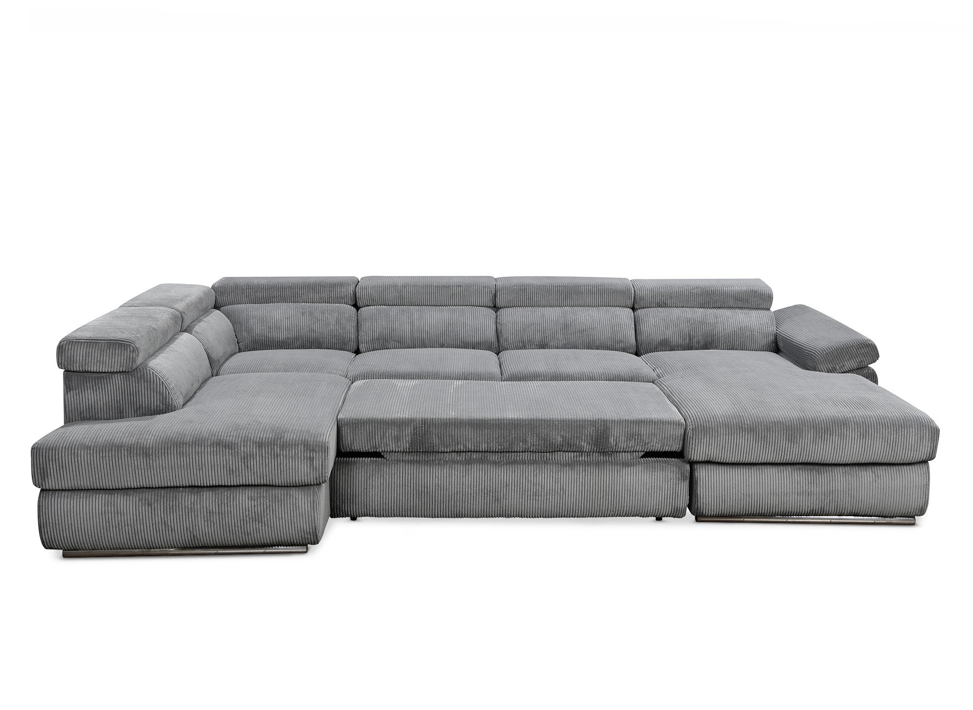 Canapé panoramique convertible avec coffre en velours côtelé épais gris MARIANO- Angle droit
