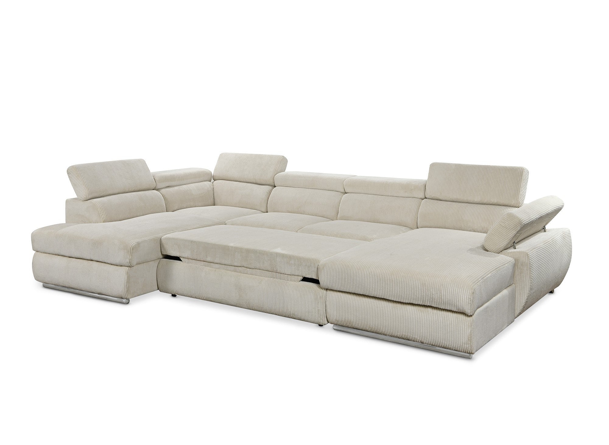 Canapé panoramique convertible avec coffre en velours côtelé épais beige MARIANO- Angle droit