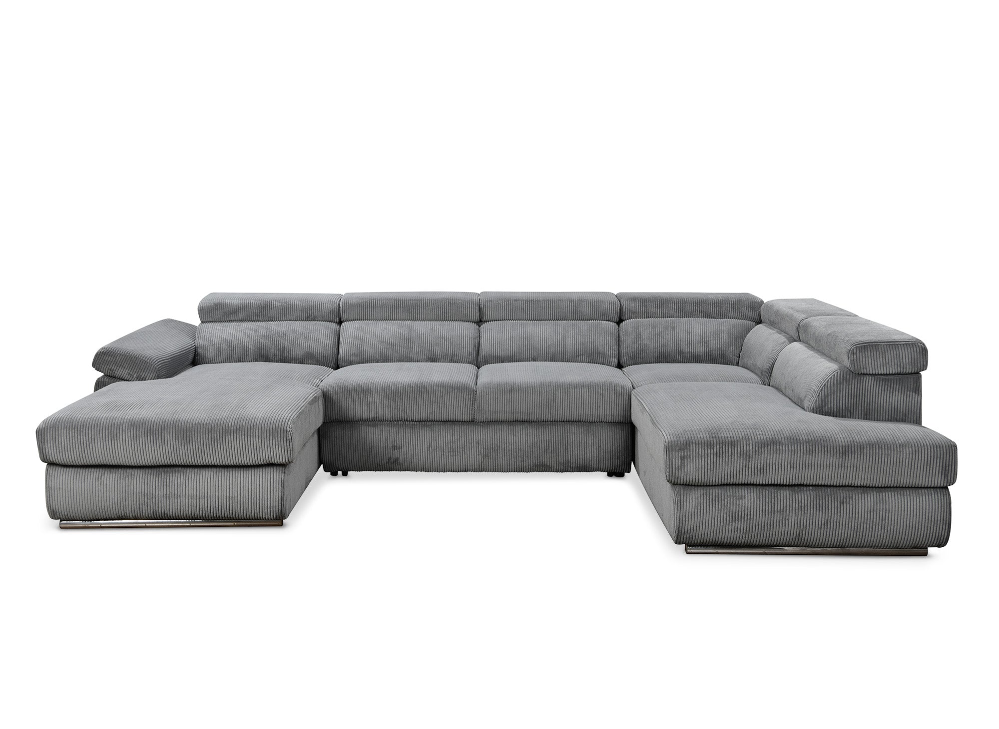 Divano panoramico trasformabile con cassapanca in velluto a coste spesso grigio MARIANO - Angolo sinistro