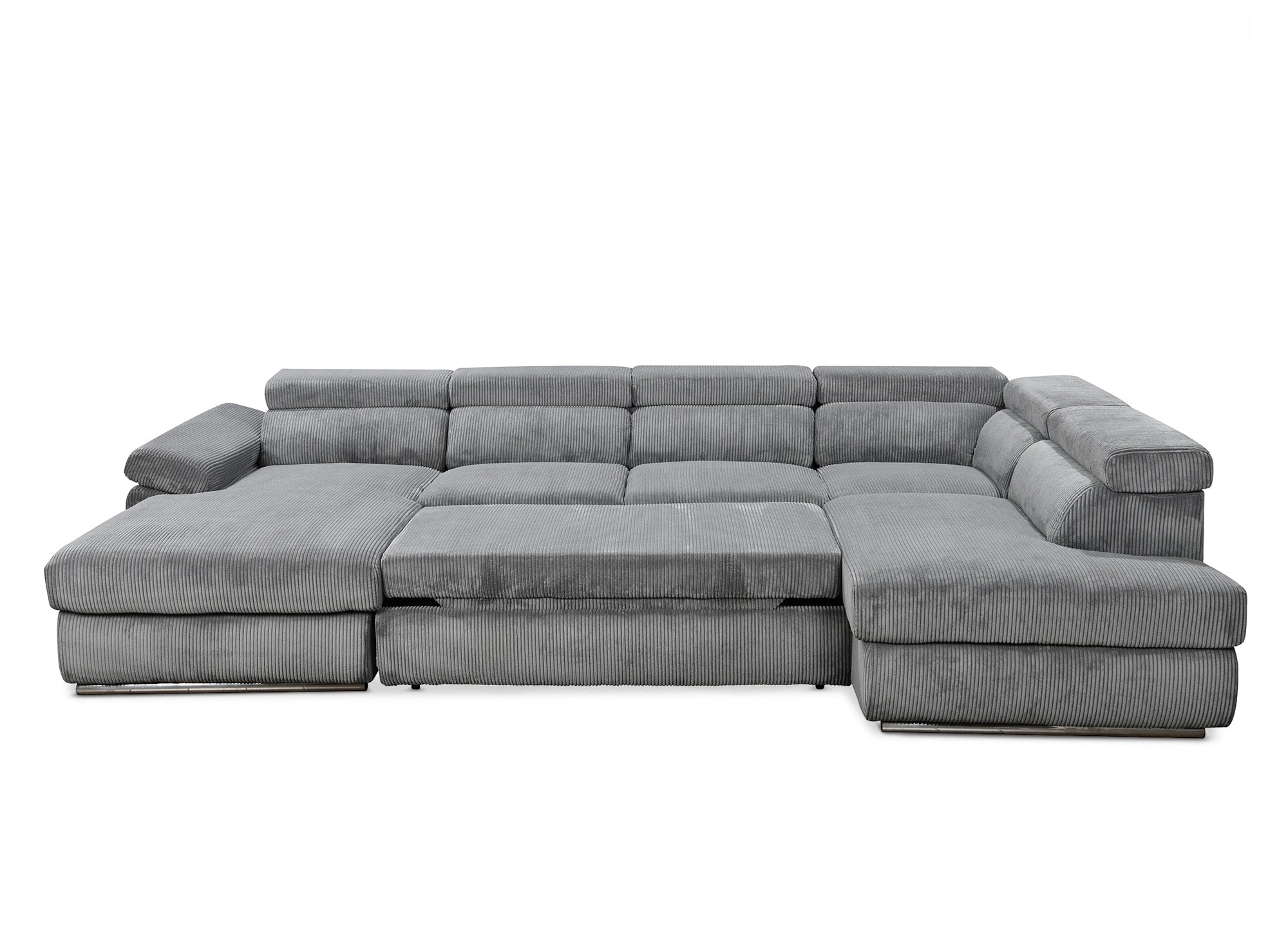 Divano panoramico trasformabile con cassapanca in velluto a coste spesso grigio MARIANO - Angolo sinistro