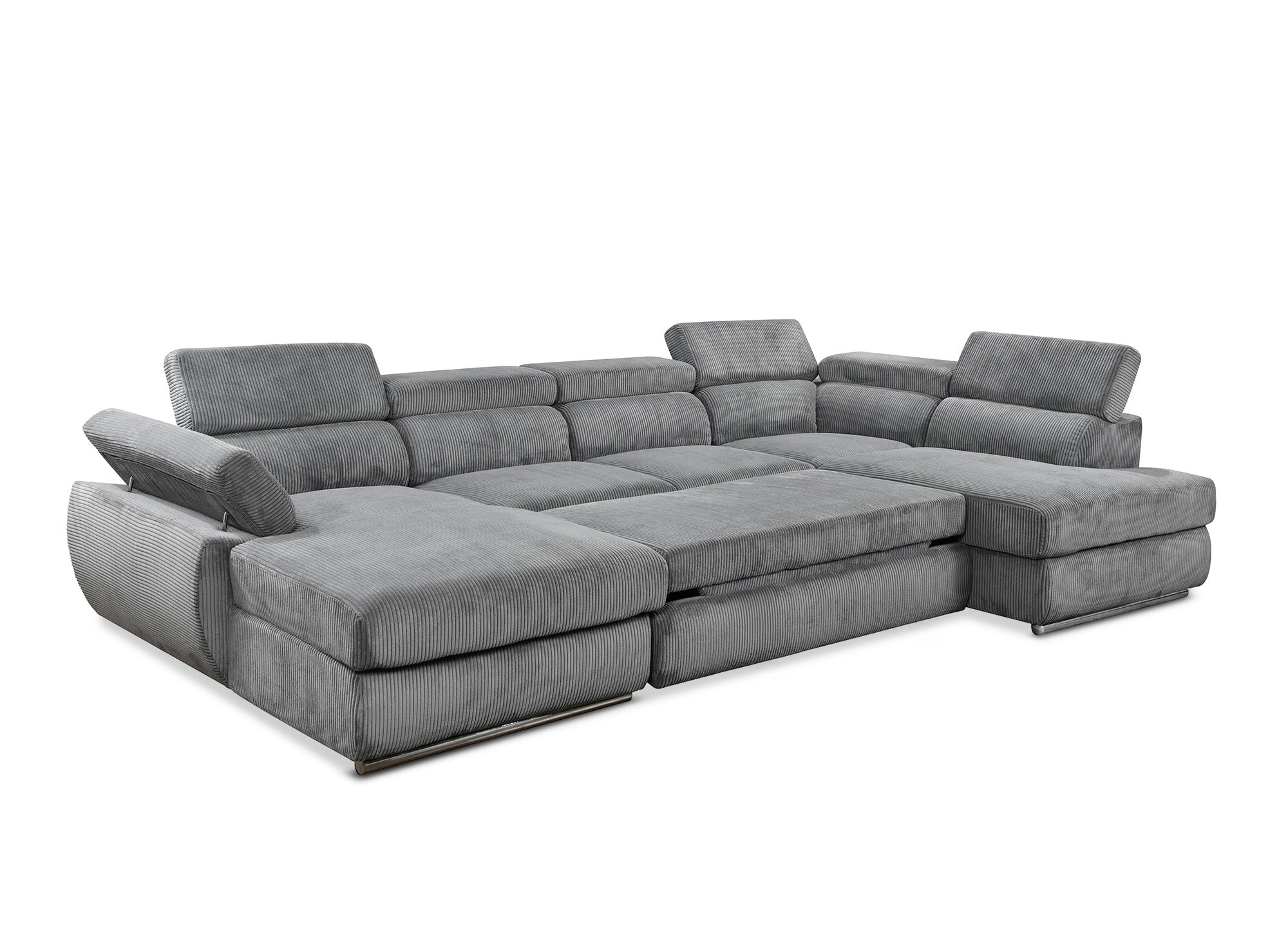 Divano panoramico trasformabile con cassapanca in velluto a coste spesso grigio MARIANO - Angolo sinistro
