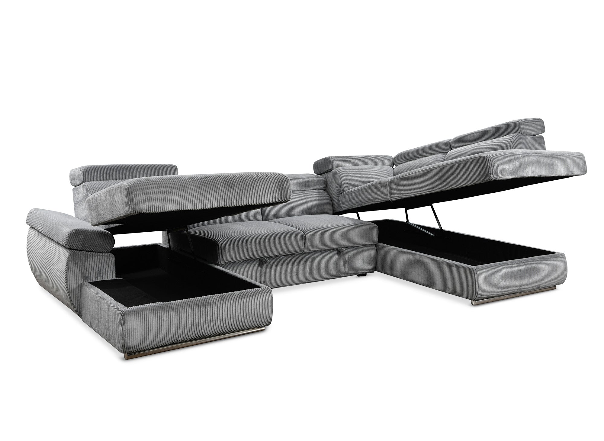 Divano panoramico trasformabile con cassapanca in velluto a coste spesso grigio MARIANO - Angolo sinistro