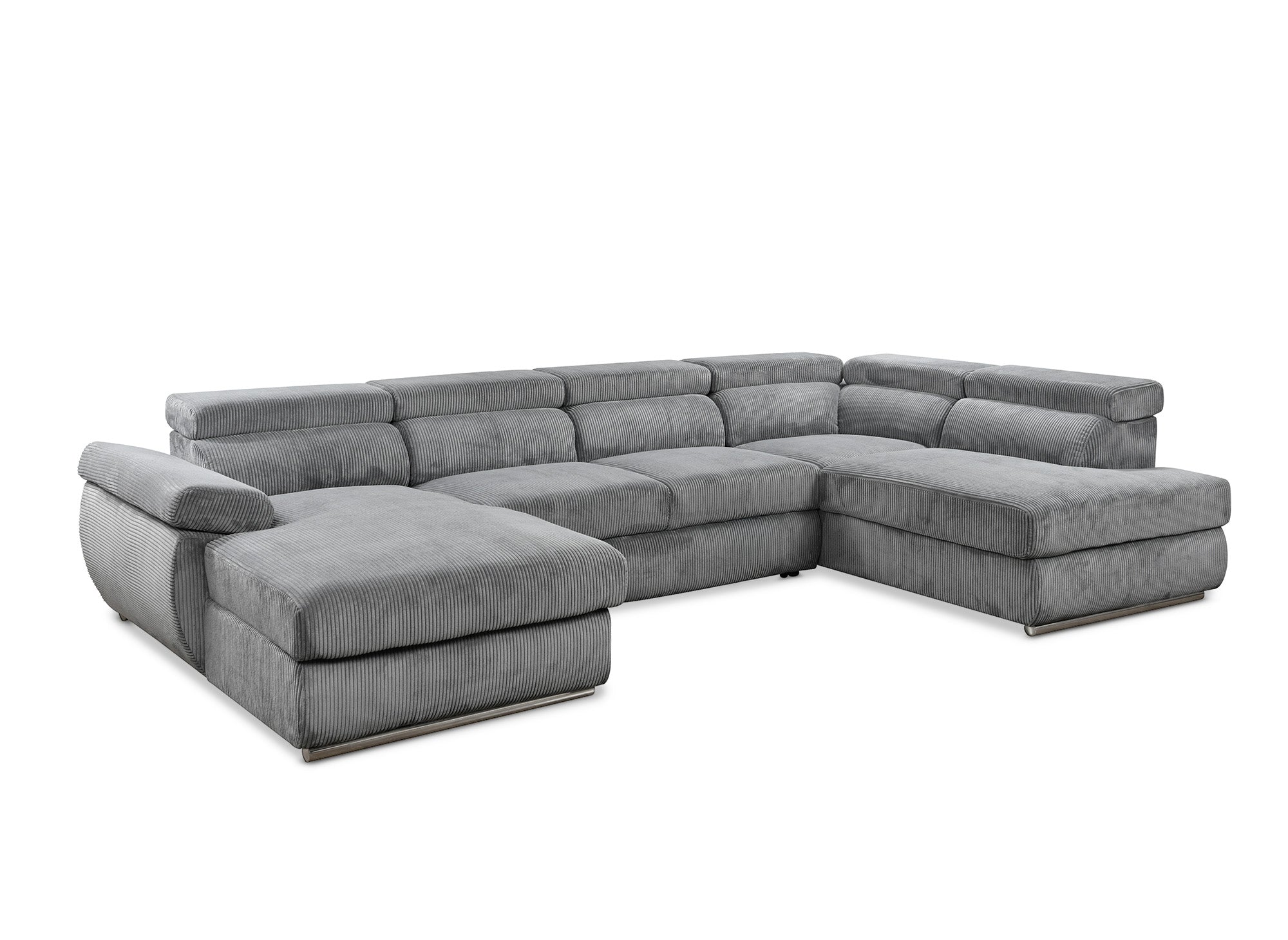 Divano panoramico trasformabile con cassapanca in velluto a coste spesso grigio MARIANO - Angolo sinistro