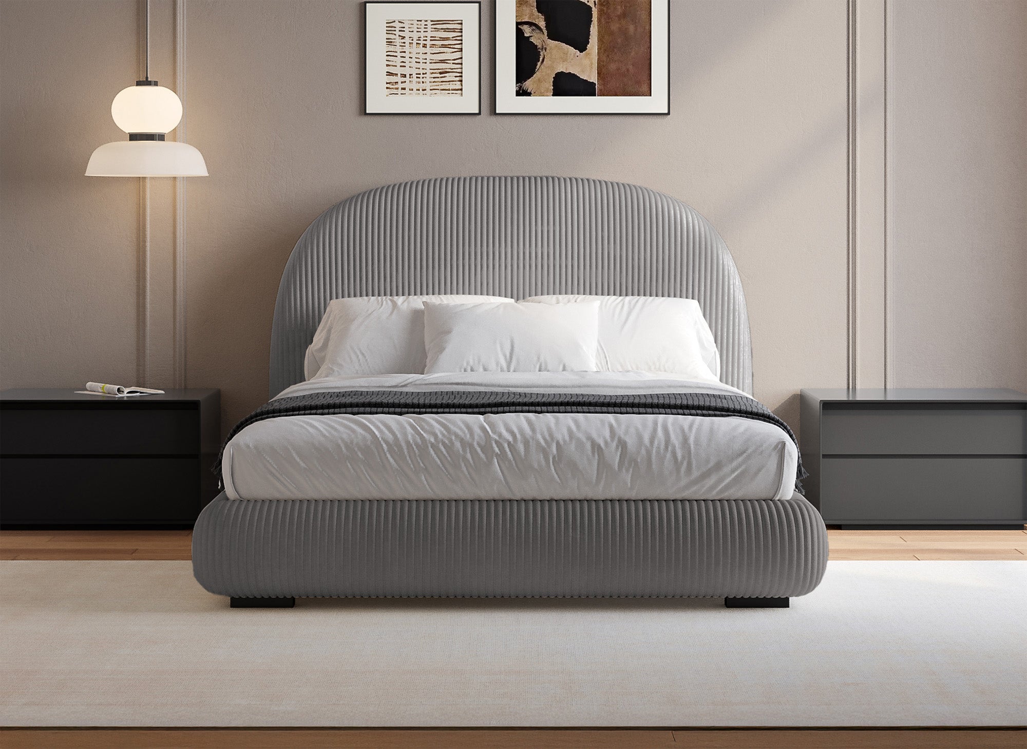 Letto matrimoniale in velluto a coste spesso grigio 160x200 cm COSY