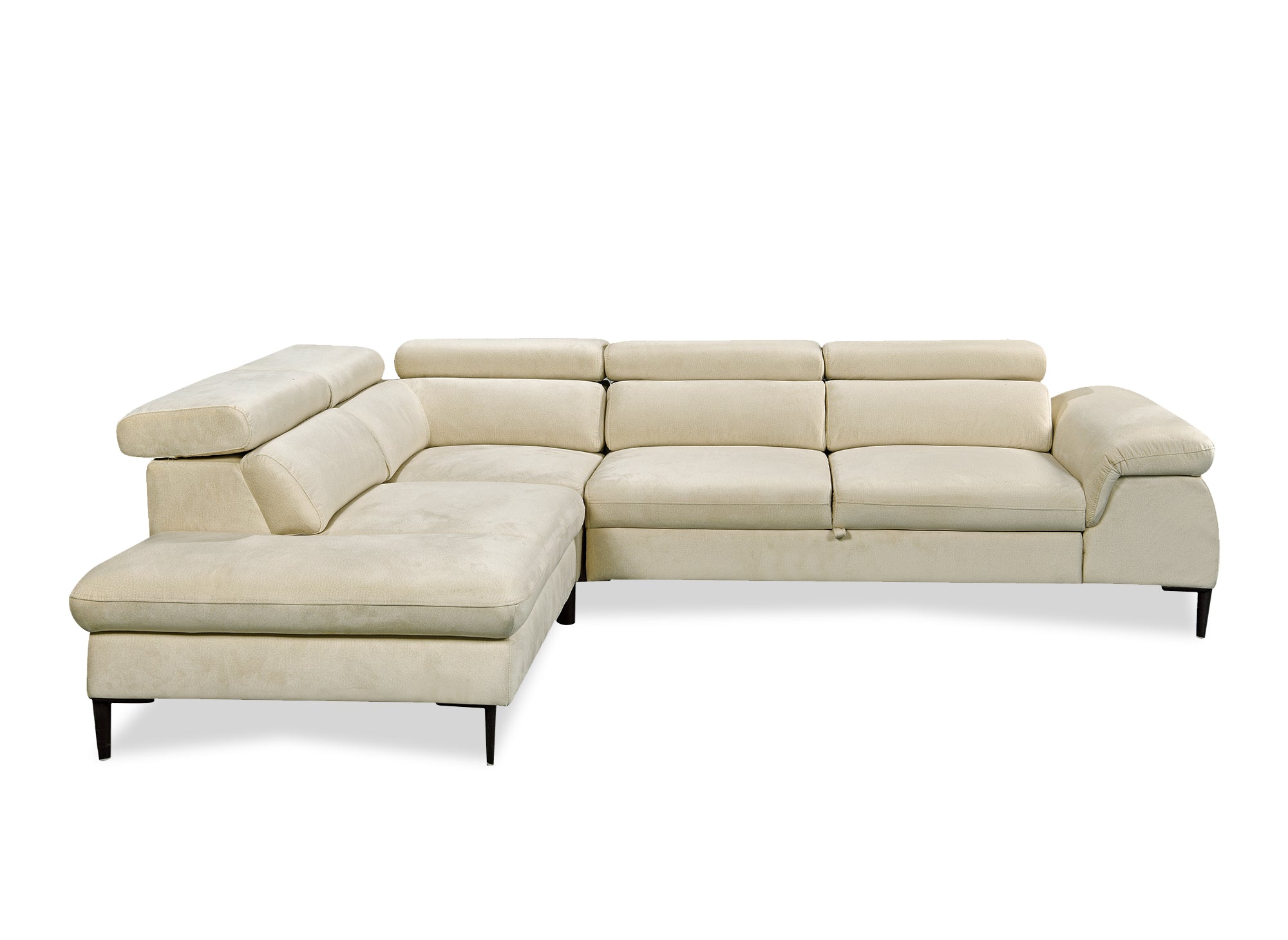 Divano angolare trasformabile con box contenitore in velluto beige SWAN - Angolo sinistro