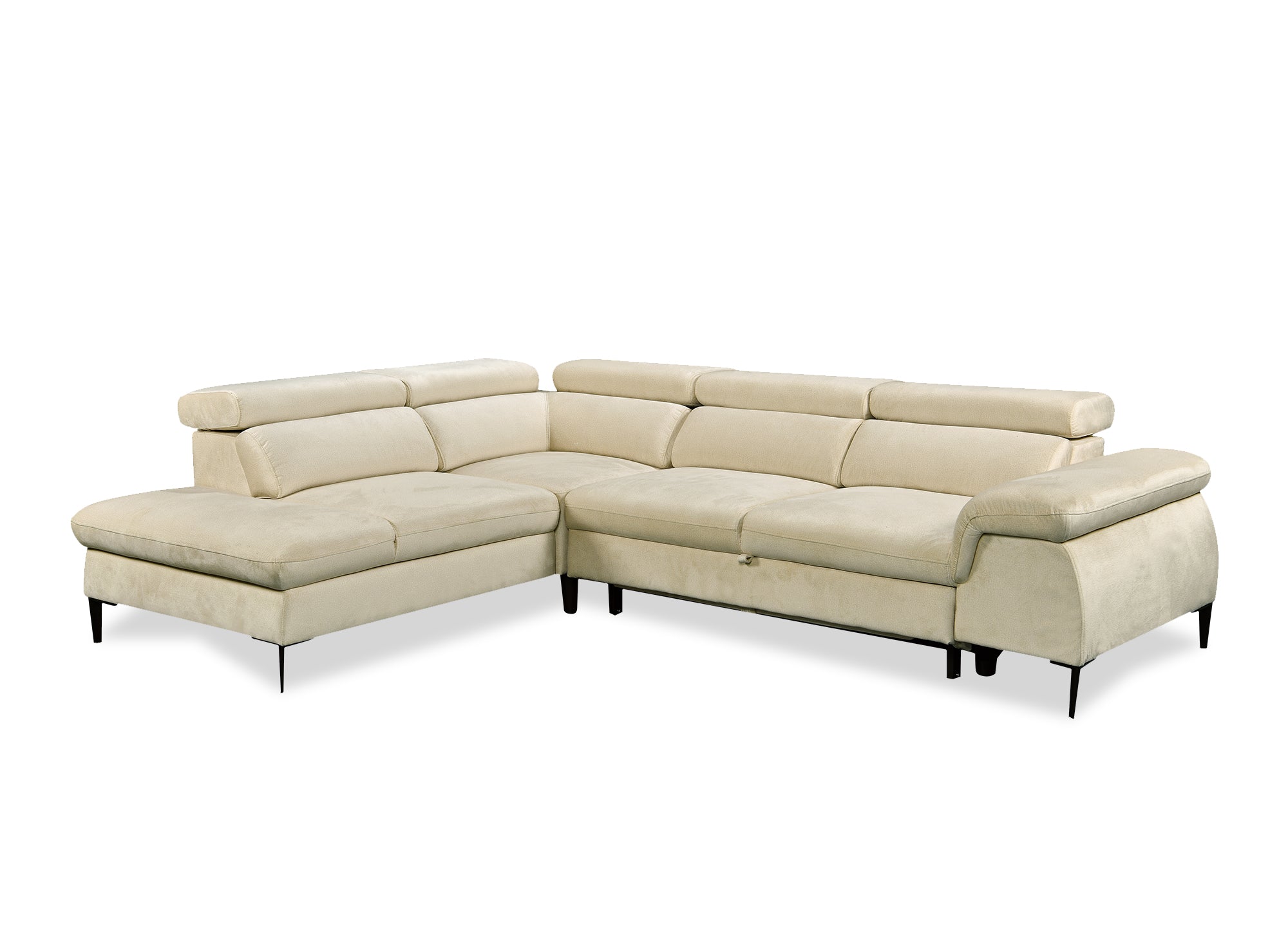 Divano angolare trasformabile con box contenitore in velluto beige SWAN - Angolo sinistro