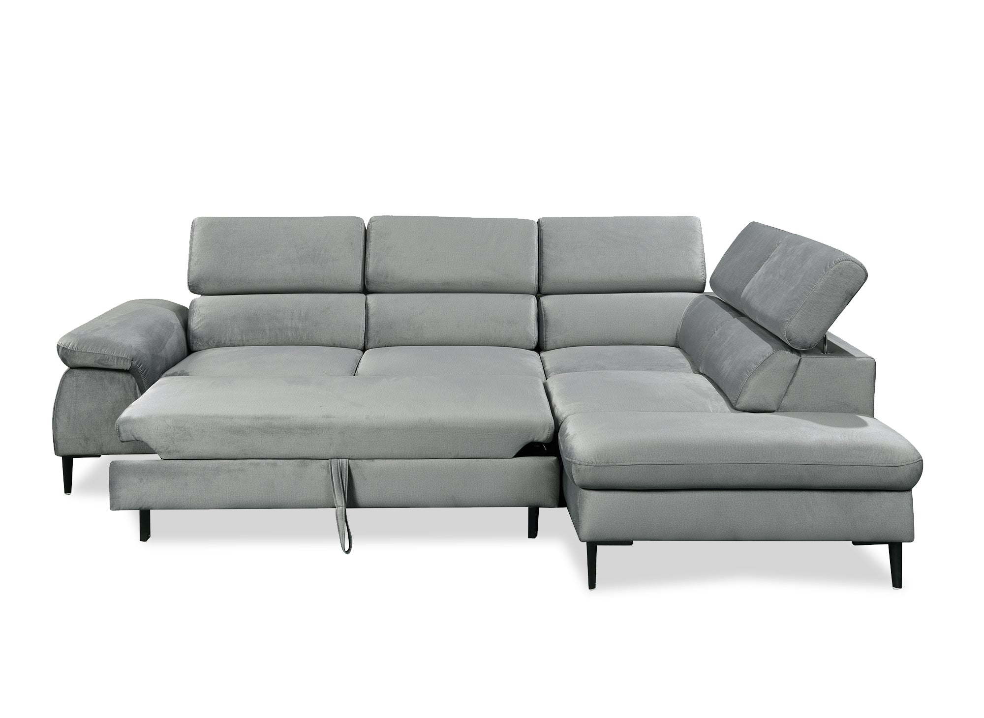 Canapé d'angle convertible avec coffre de rangement en velours gris SWAN - Angle droit