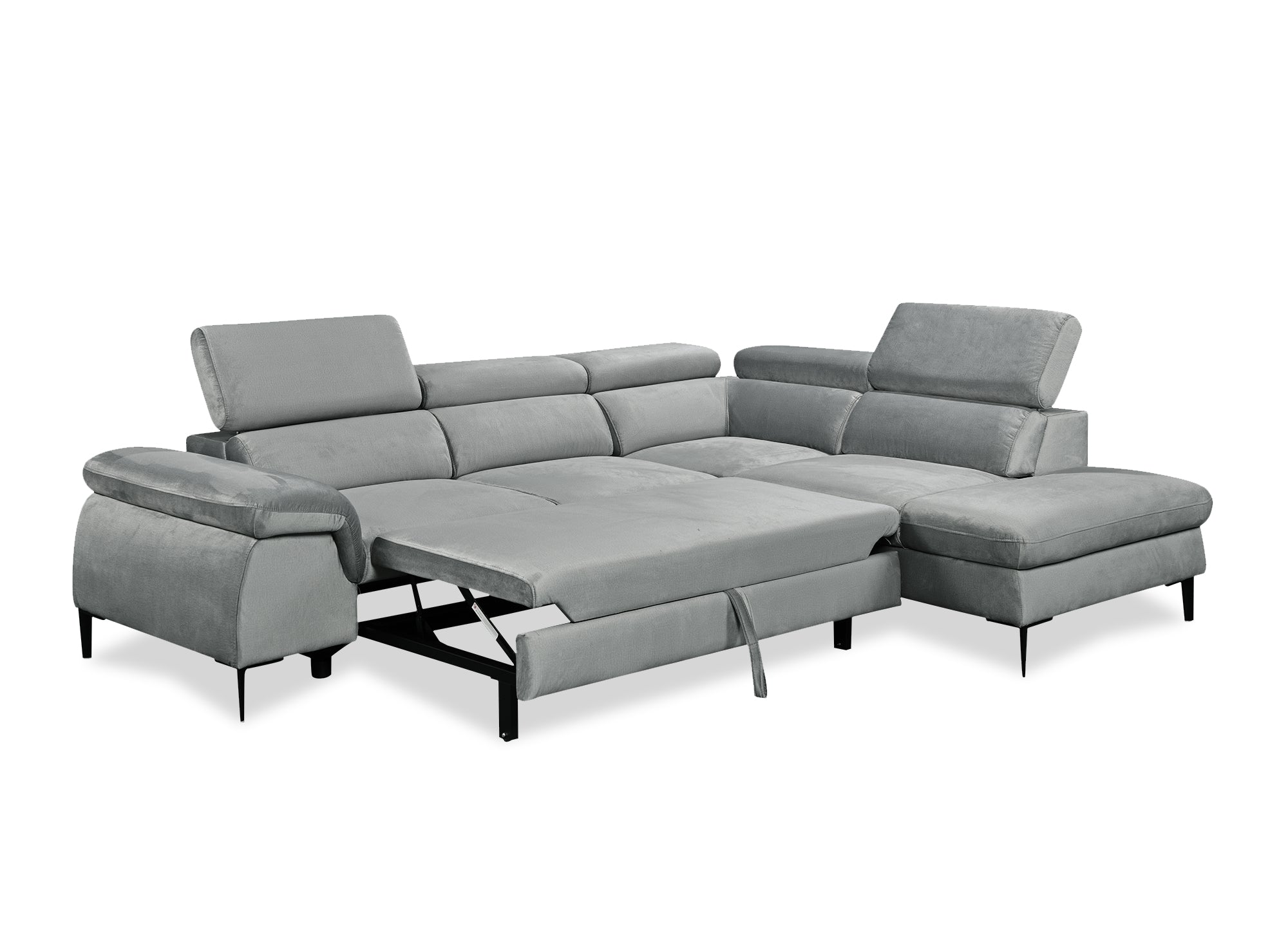 Canapé d'angle convertible avec coffre de rangement en velours gris SWAN - Angle droit