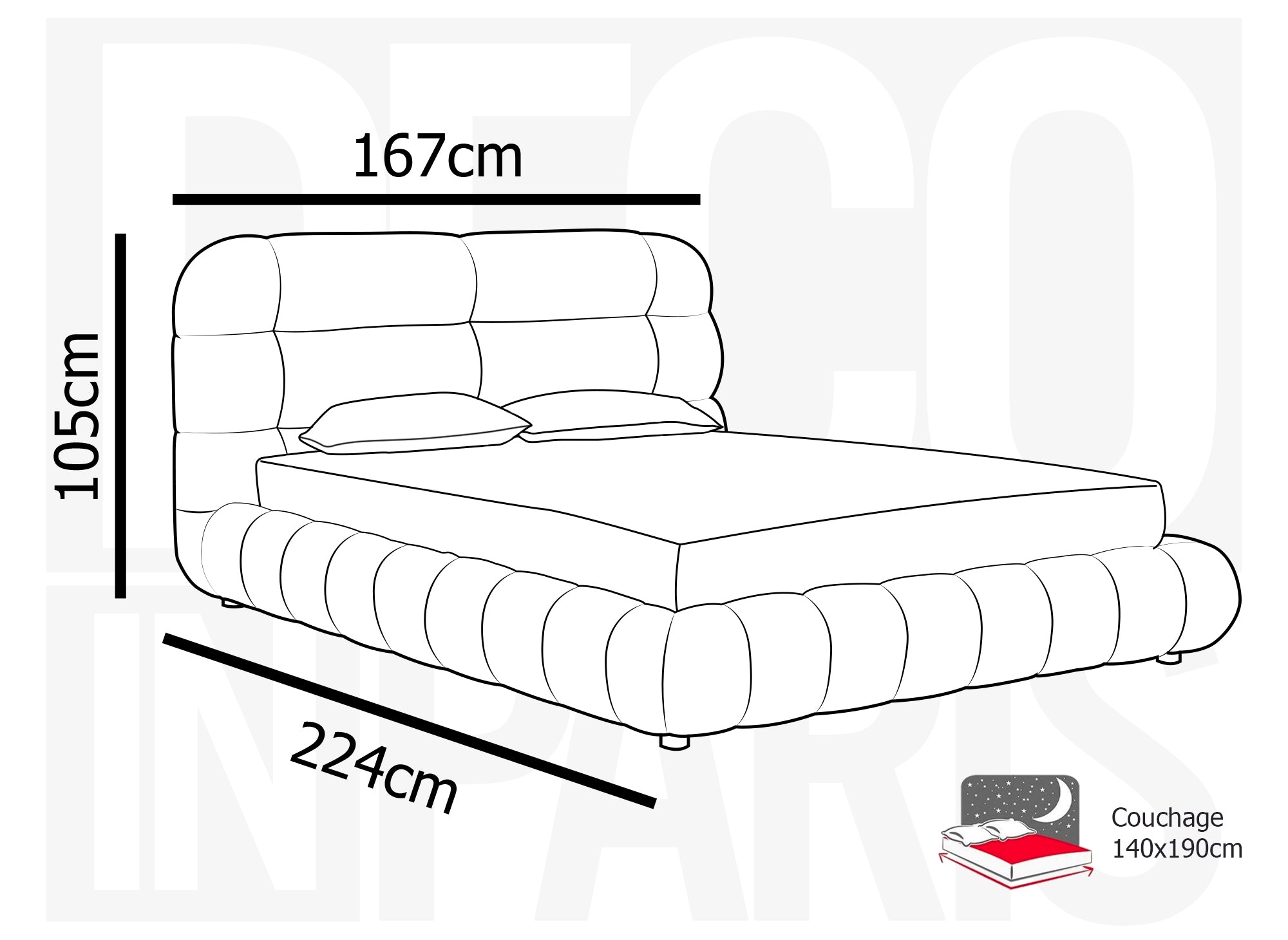 Lit double en tissu bouclette écru 140x190 cm YOURI