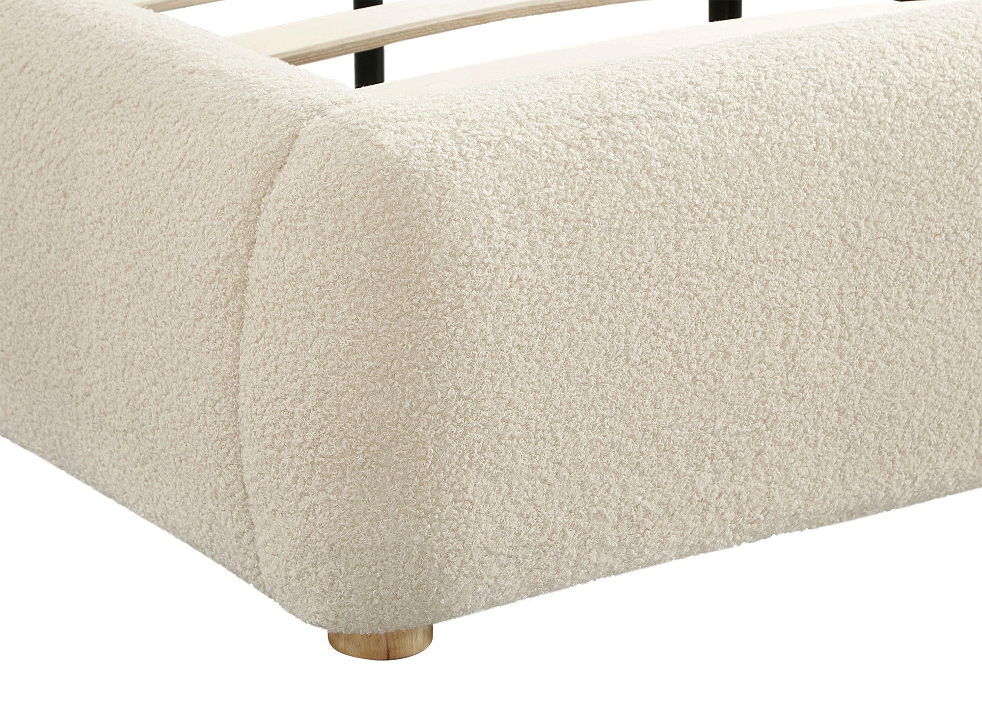 Lit double en tissu bouclette beige 180x200cm BISCUIT