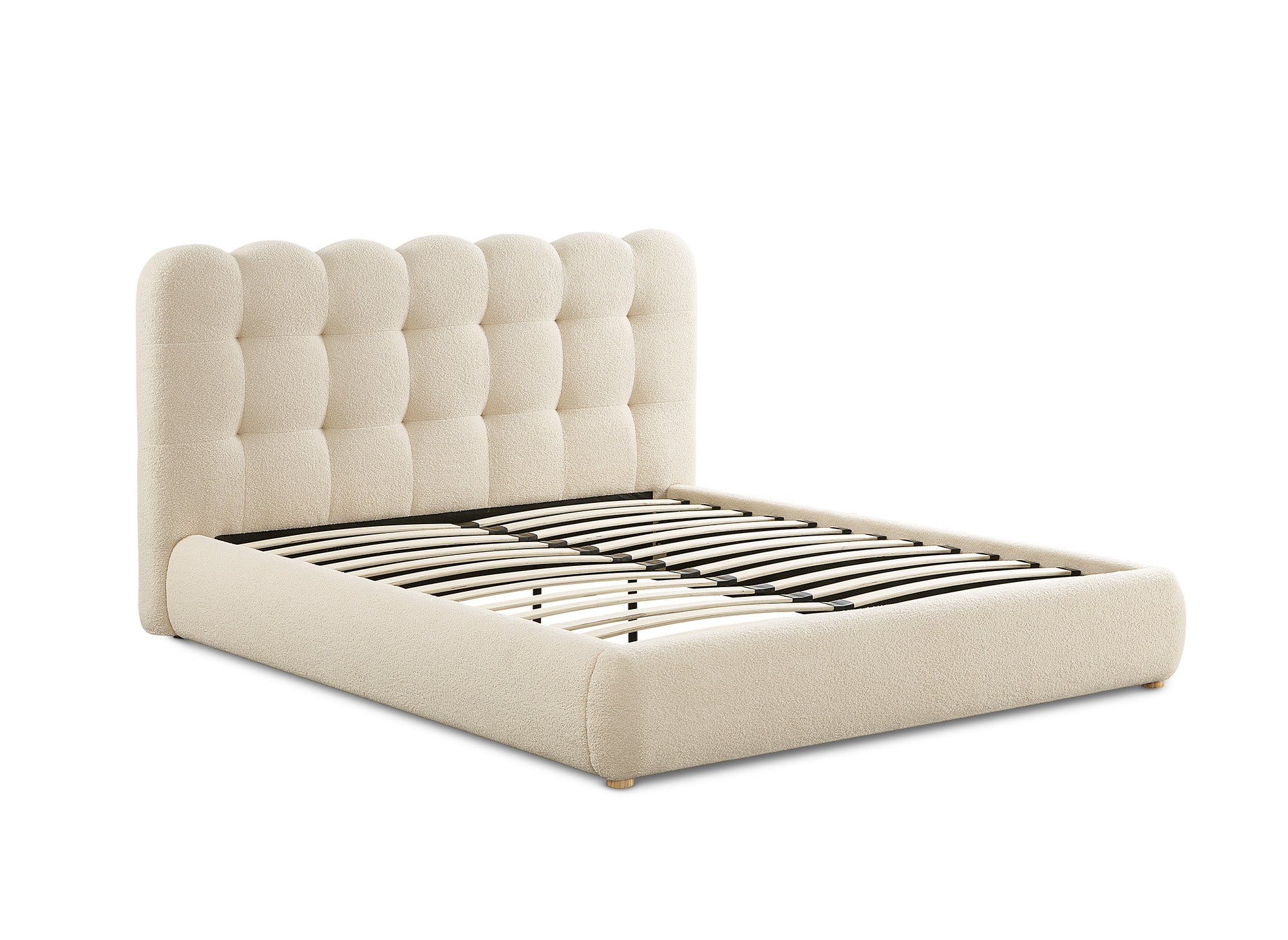 Lit double en tissu bouclette beige 160x200cm BISCUIT