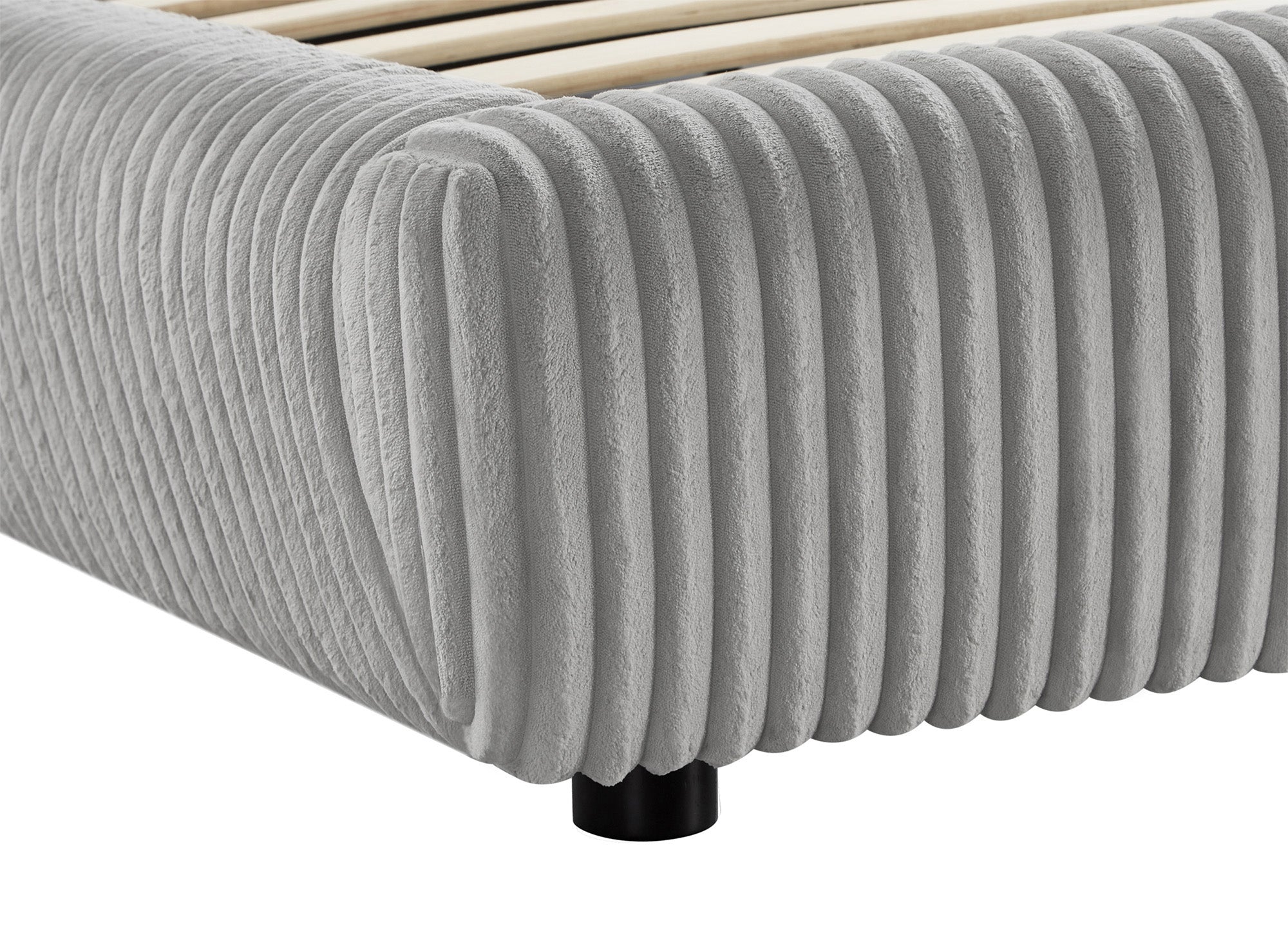 Lit double en velours côtelé épais gris 180x200 cm SARA