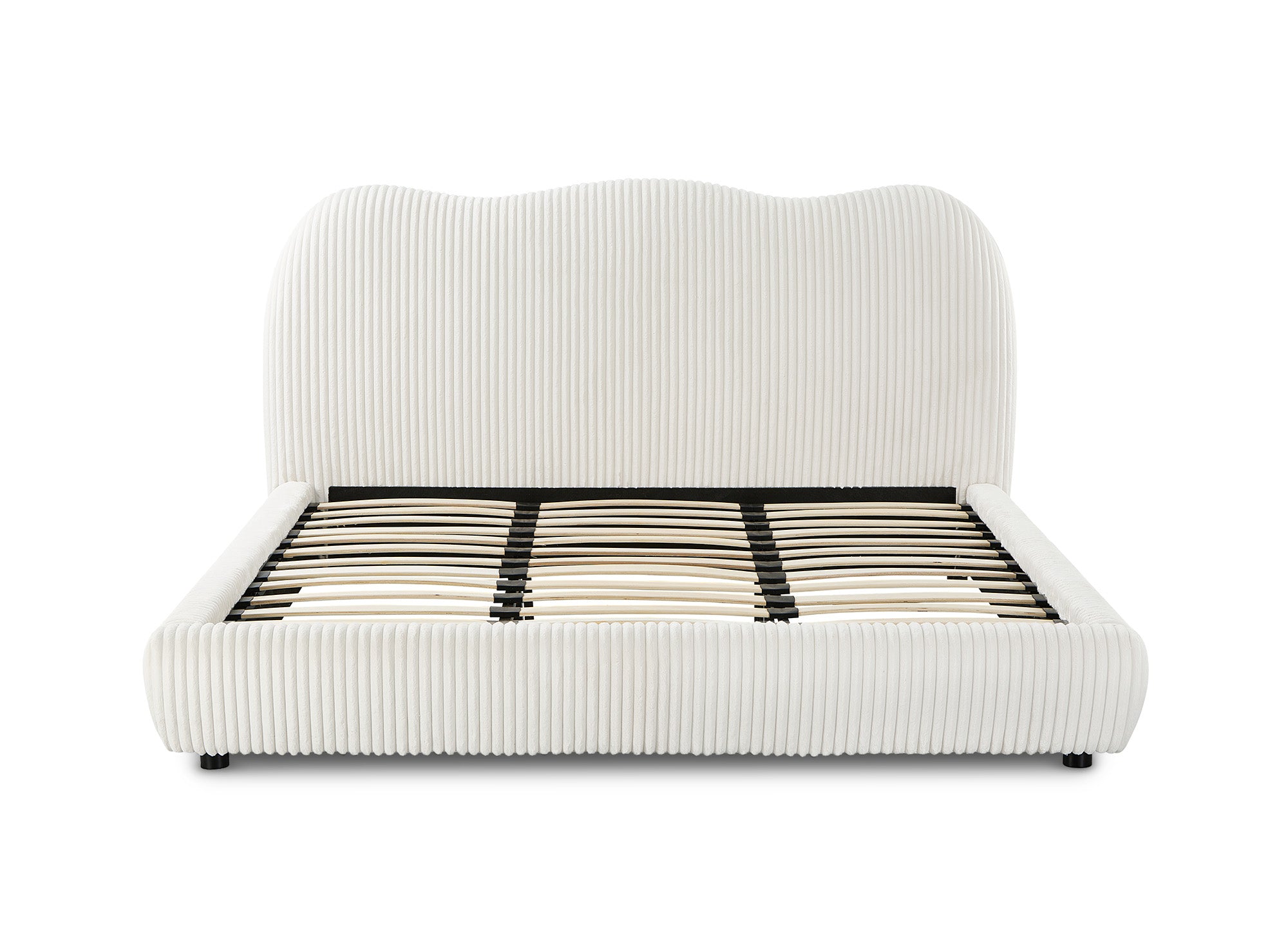 Lit double en velours côtelé épais beige 180x200cm SARA