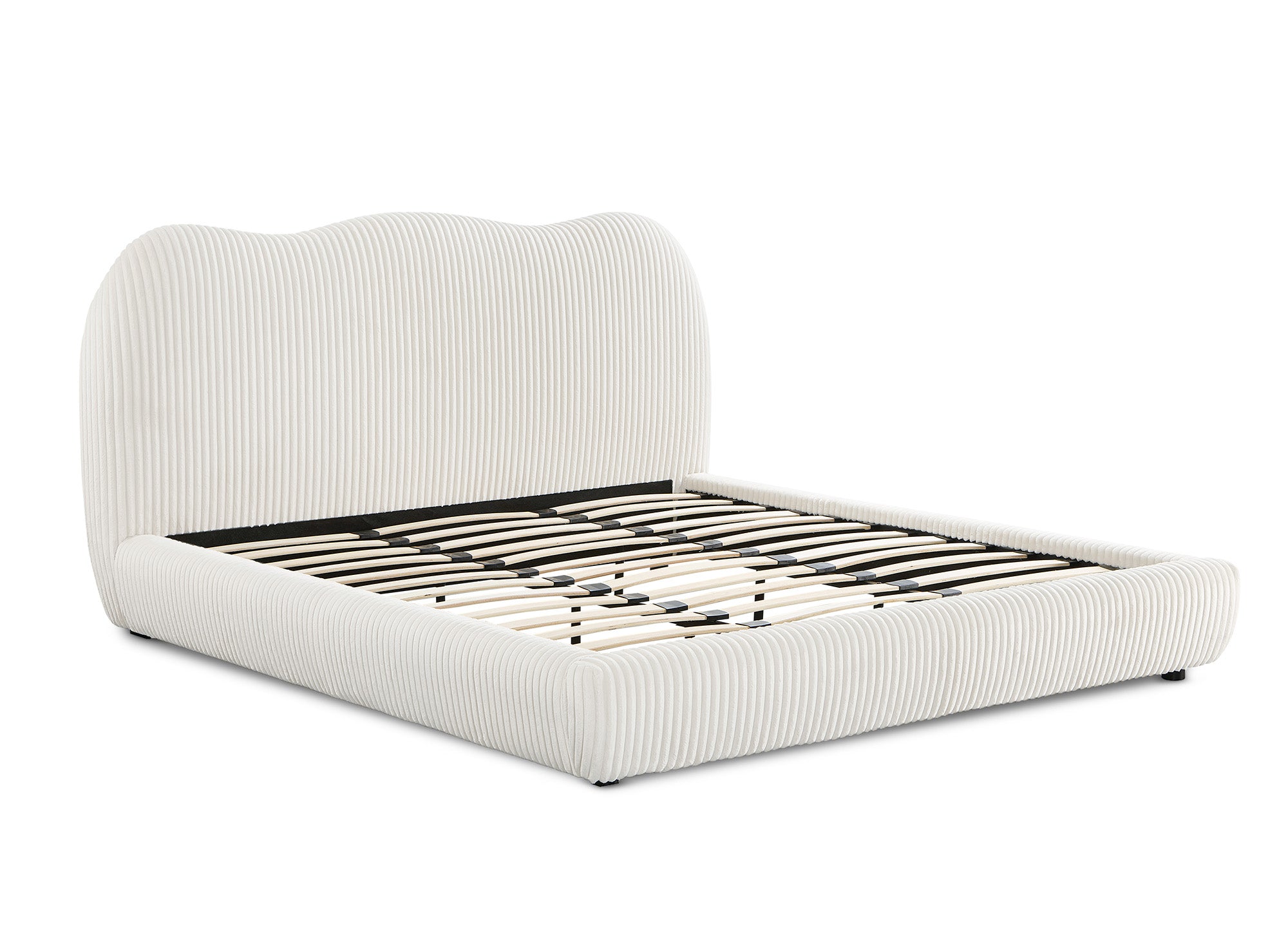 Lit double en velours côtelé épais beige 180x200cm SARA