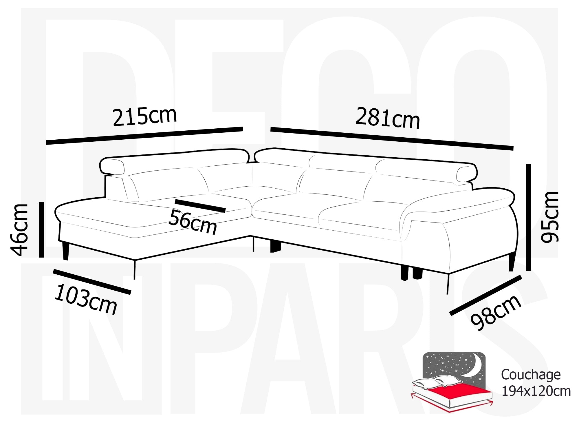 Divano angolare trasformabile con box contenitore in velluto beige SWAN - Angolo sinistro
