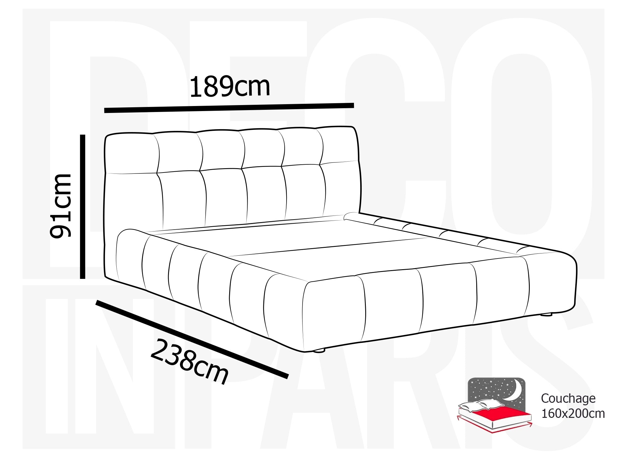 Lit double en velours beige 160x200 cm GEORGINA