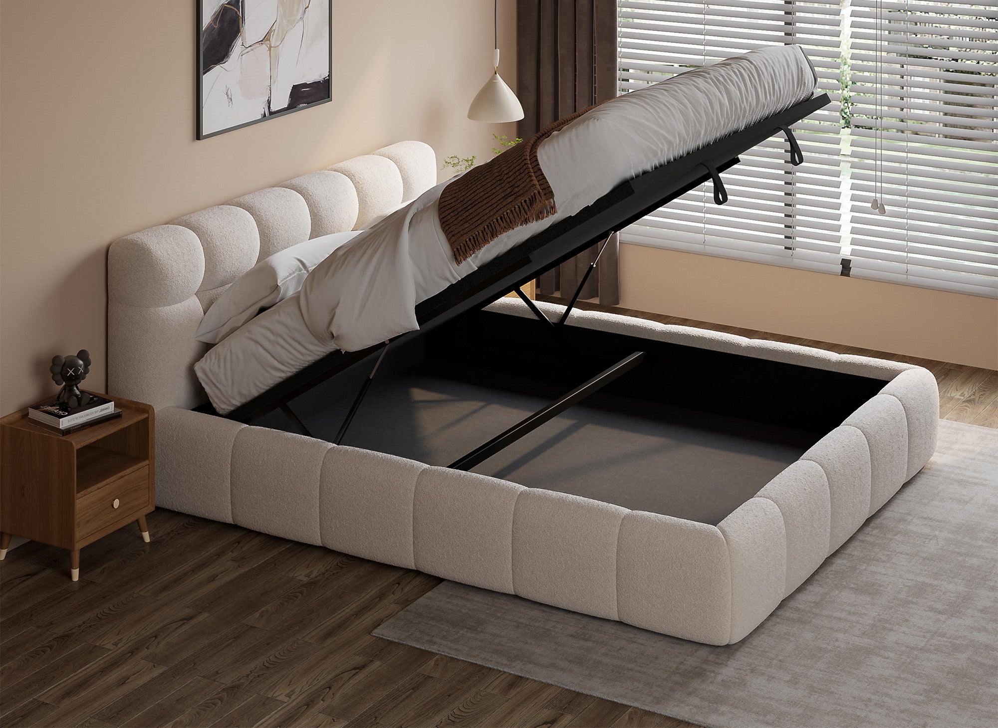 Lit coffre en tissu bouclette écru 180x200 cm GEORGINA