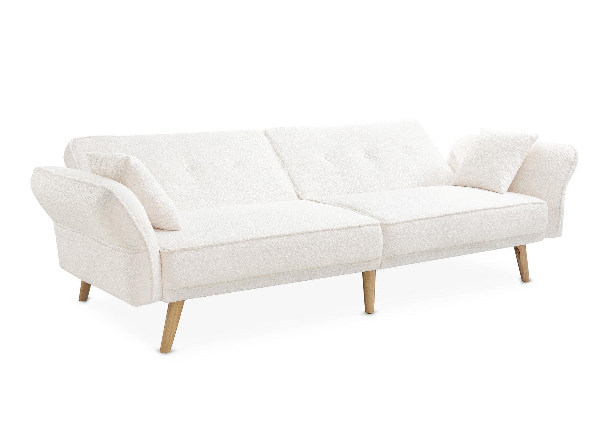 Canapé clic clac 3 places en tissu bouclette blanc écru CHILI