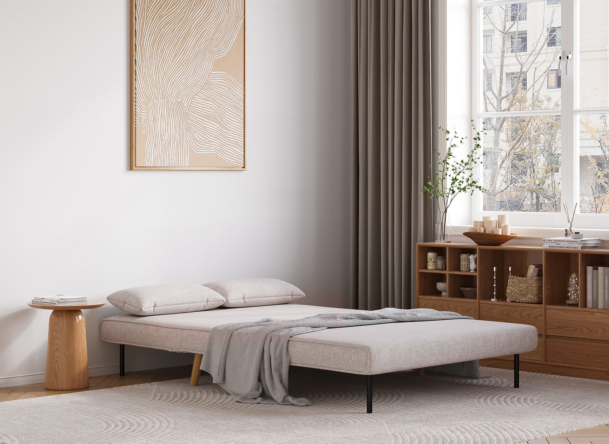 Banquette convertible 2 places en tissu beige TONKA