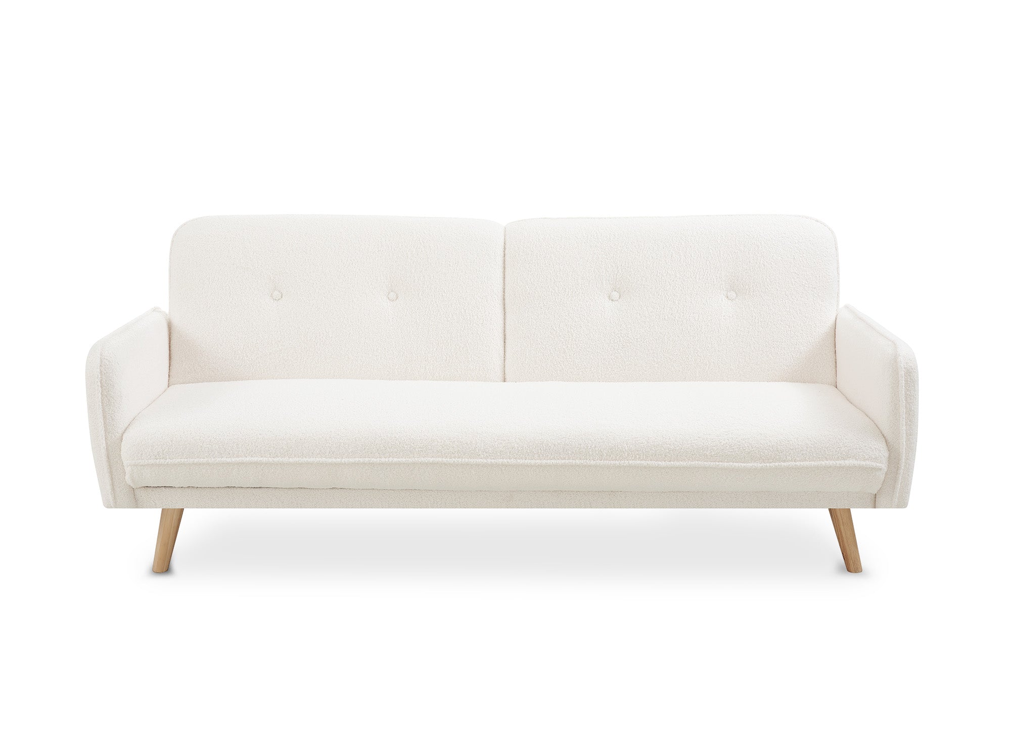Canapé clic clac en tissu bouclette blanc écru avec pieds en bois NATAL
