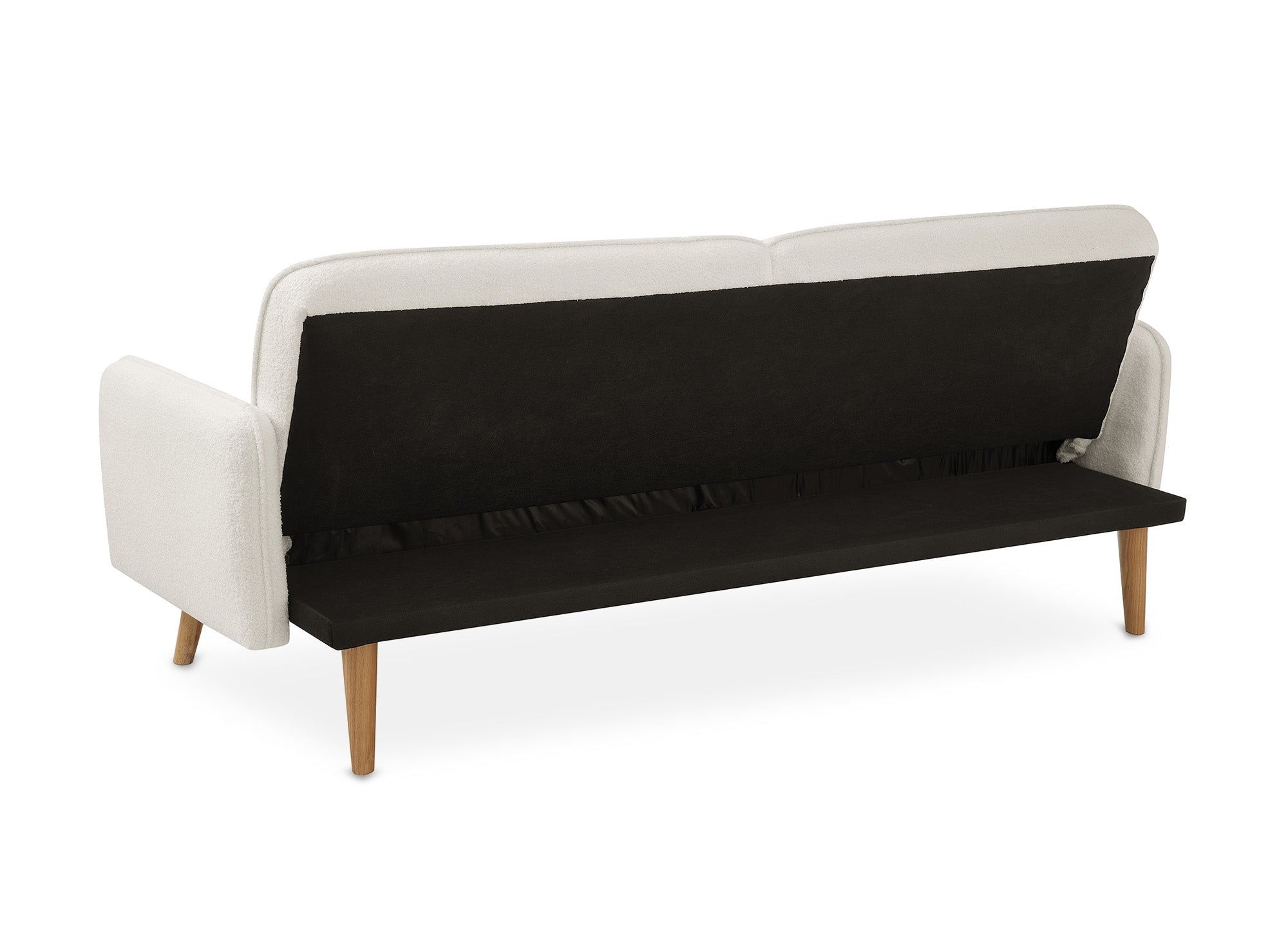 Canapé clic clac en tissu bouclette blanc écru avec pieds en bois NATAL