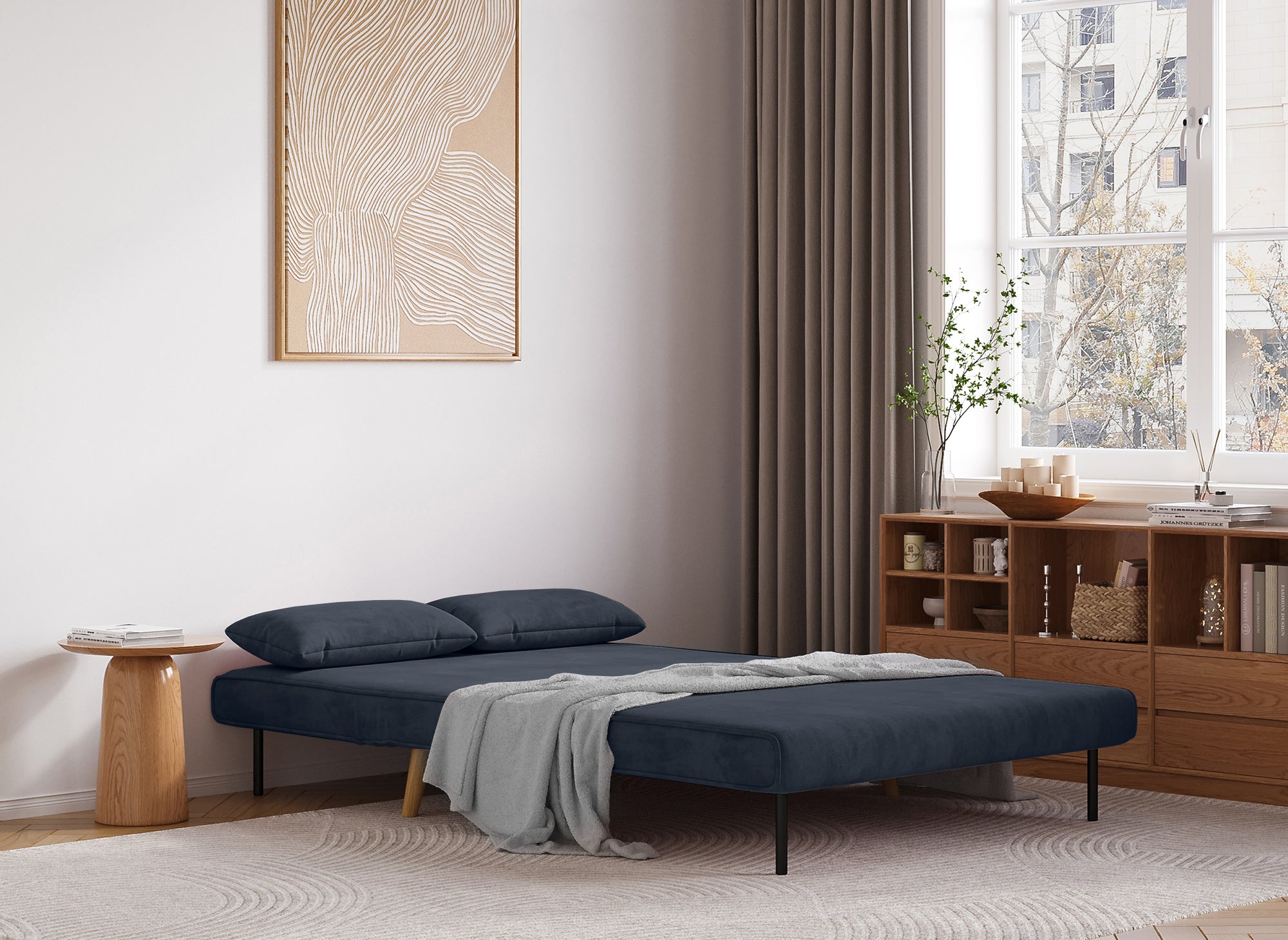 Banquette convertible 2 places en velours gris TONKA