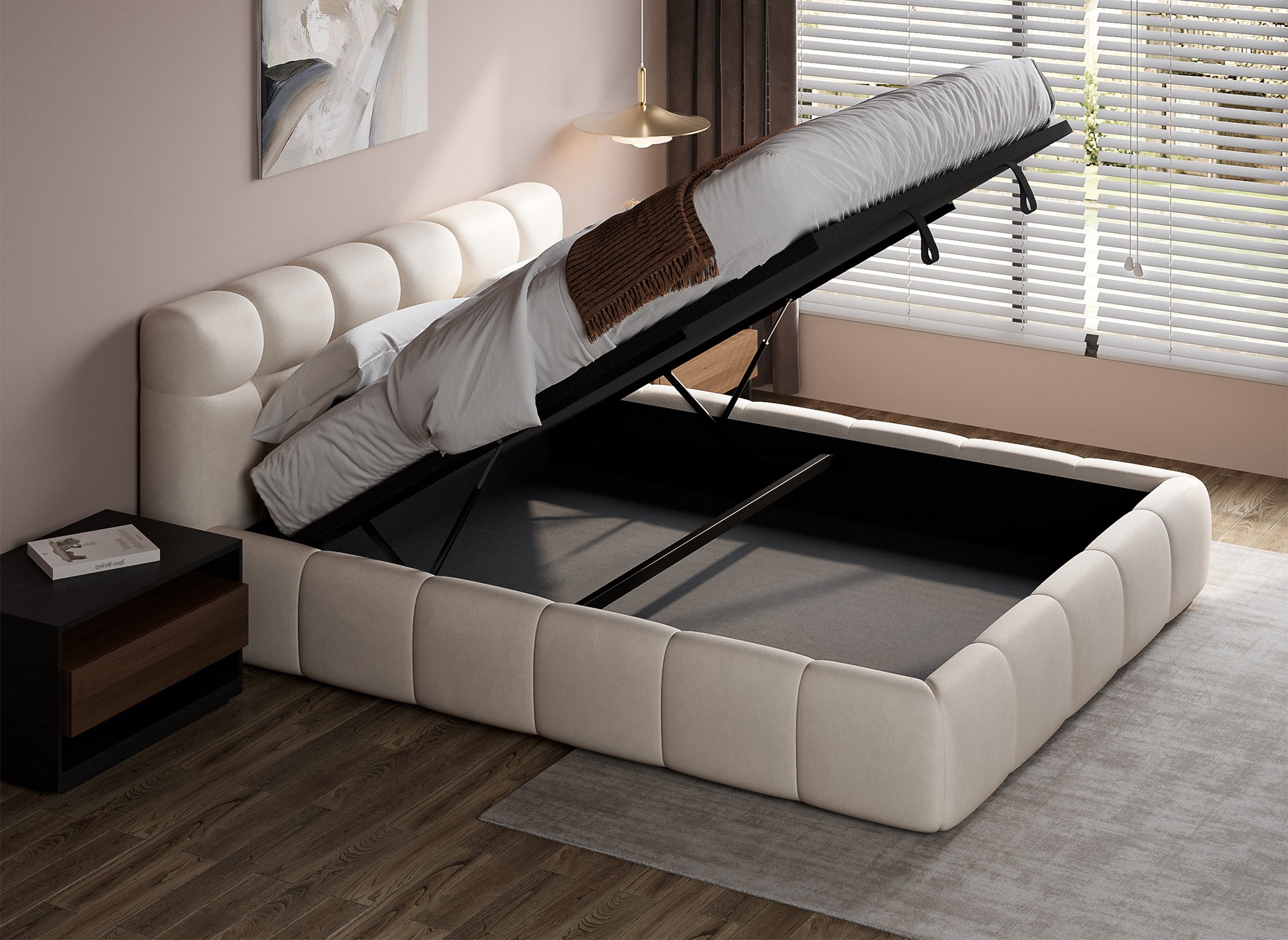 Lit coffre en velours beige 180x200 cm GEORGINA