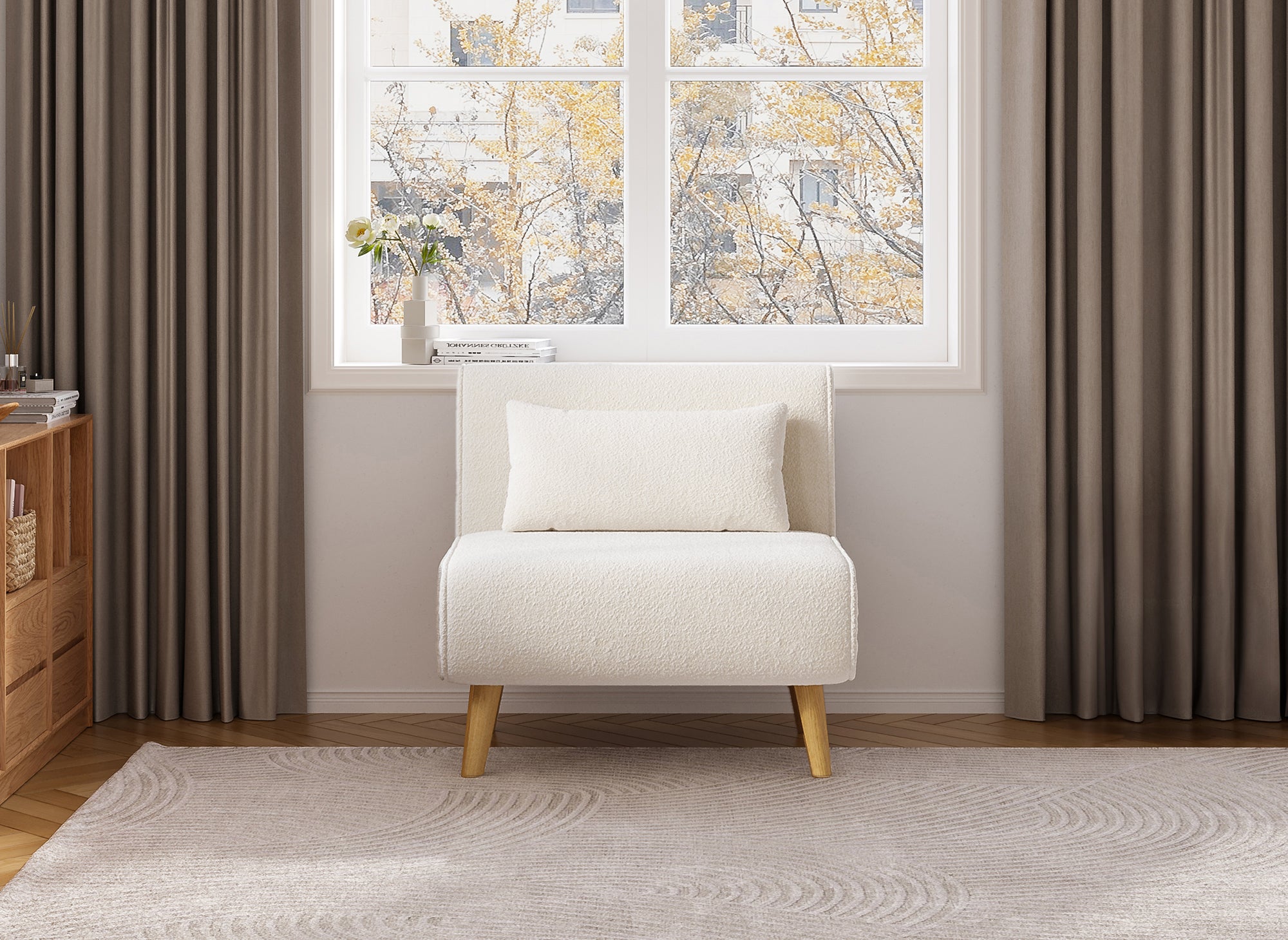 Fauteuil convertible en tissu effet peau de mouton blanc écru TONKA